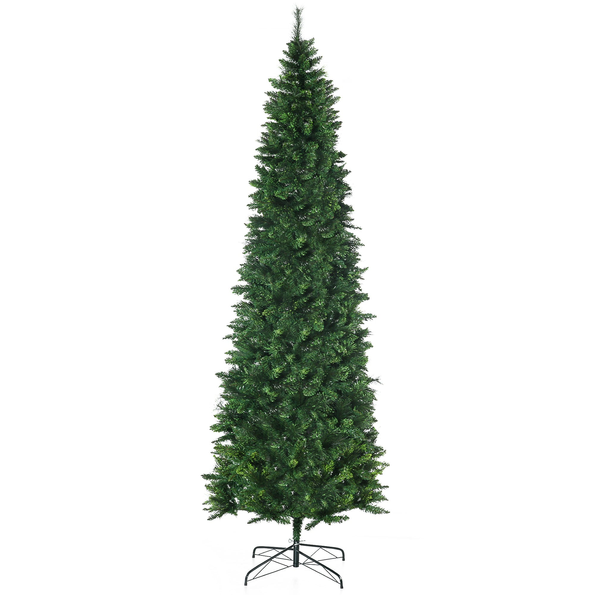 9' Artificial Pencil Christmas Trees, with Auto Open, Steel Base, Pine Needles, for Home Xmas Decoration