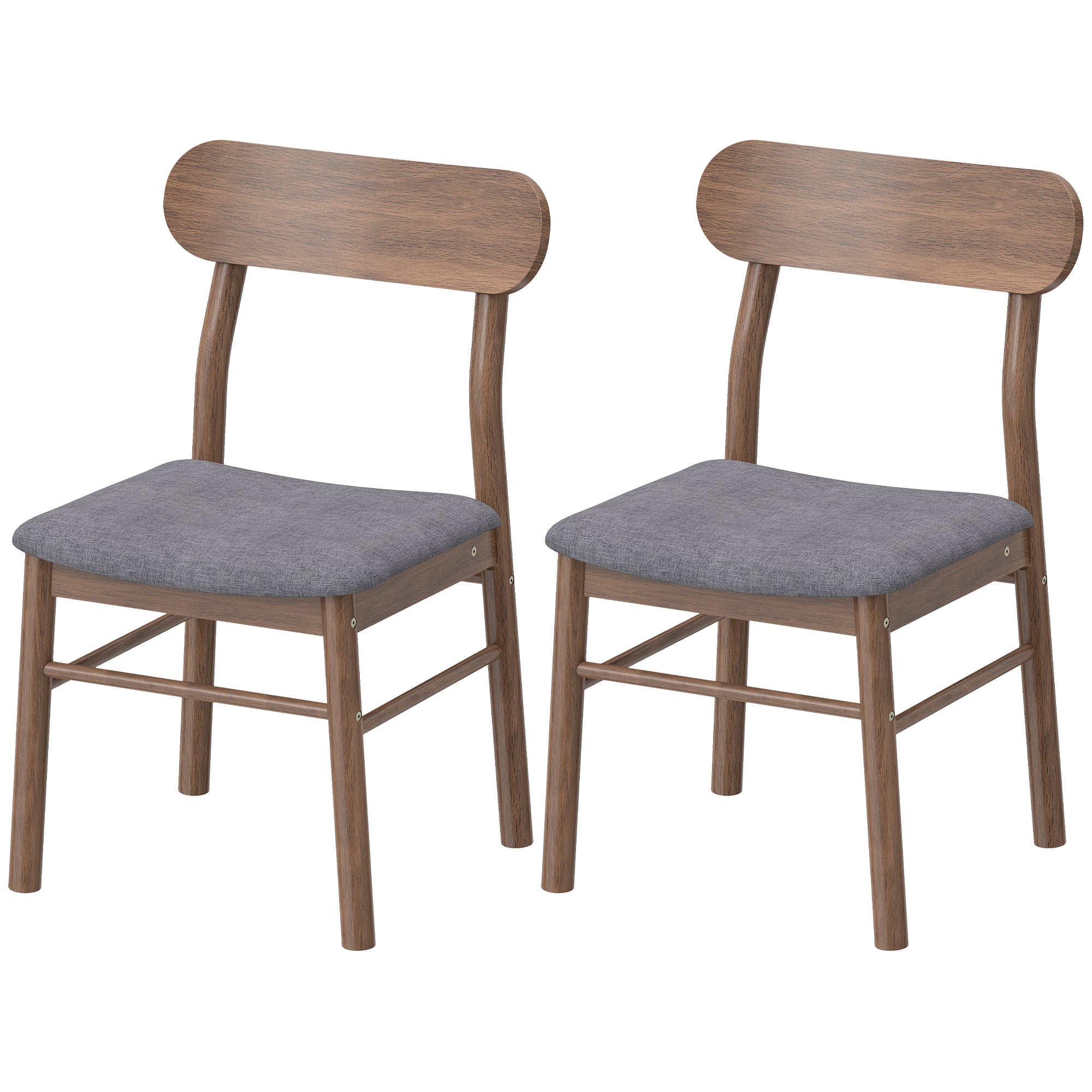 Mid-Century Modern Wooden Dining Chairs Set of 2, Upholstered Kitchen Chairs with Rubberwood Legs, Curved Backrest and Padded Seat for Dining Room, Gray