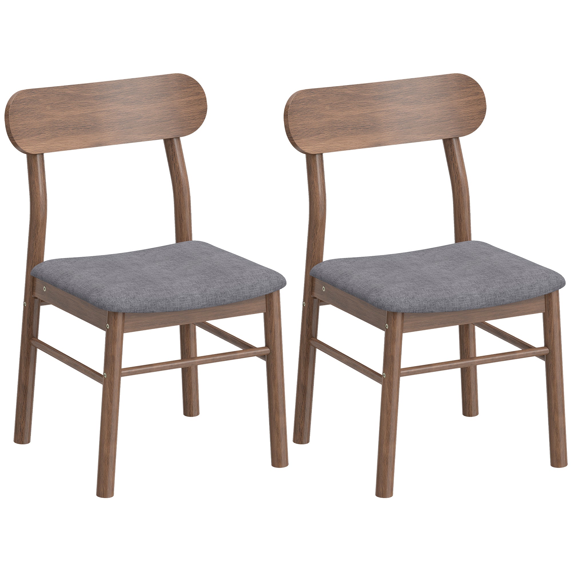 Mid-Century Modern Wooden Dining Chairs Set of 2, Upholstered Kitchen Chairs with Rubberwood Legs, Curved Backrest and Padded Seat for Dining Room, Gray
