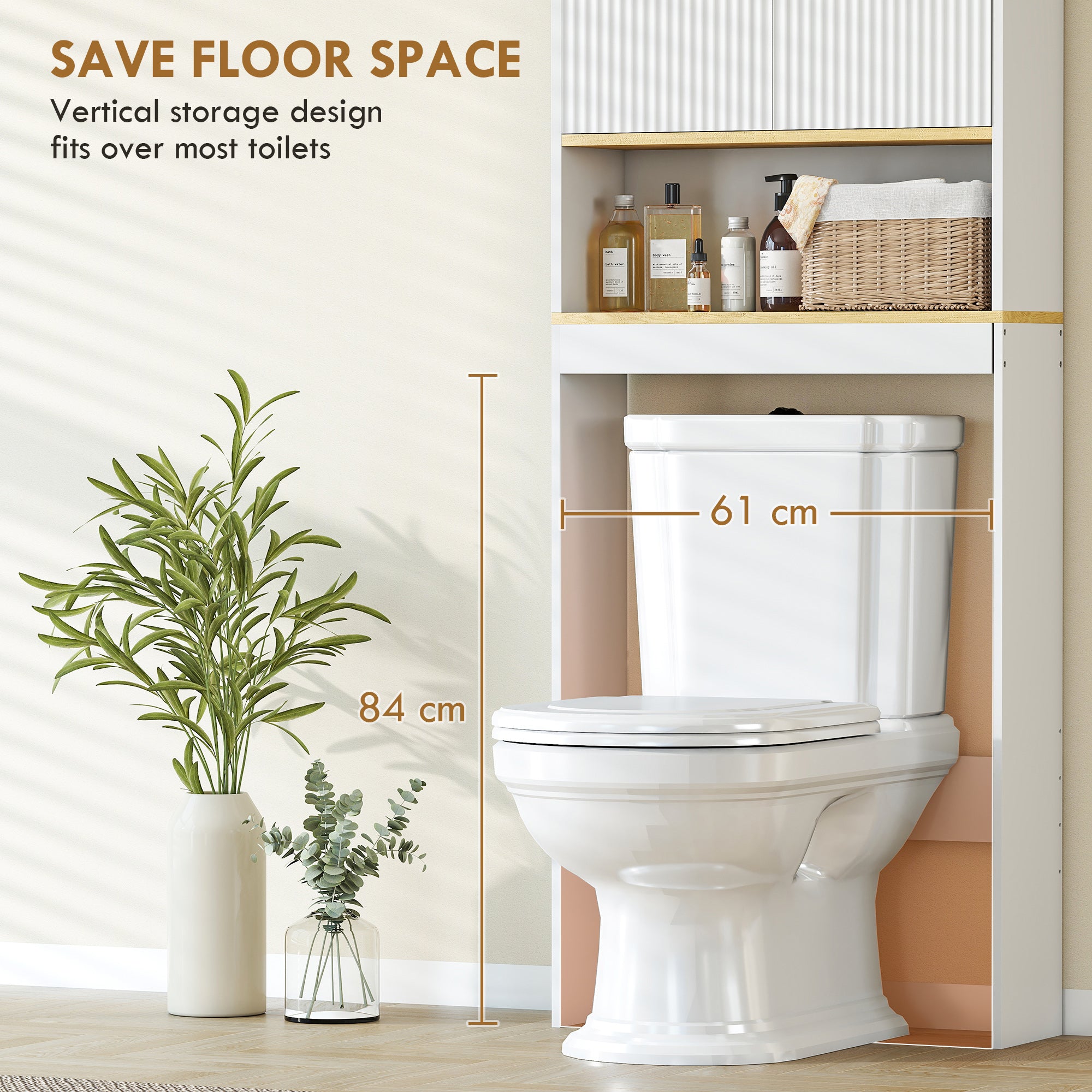 Over the Toilet Storage Shelf, 3-Tier over Toilet Bathroom Organizer Space Saver with Adjustable Shelf, Freestanding for Bathroom, Laundry, White and Oak