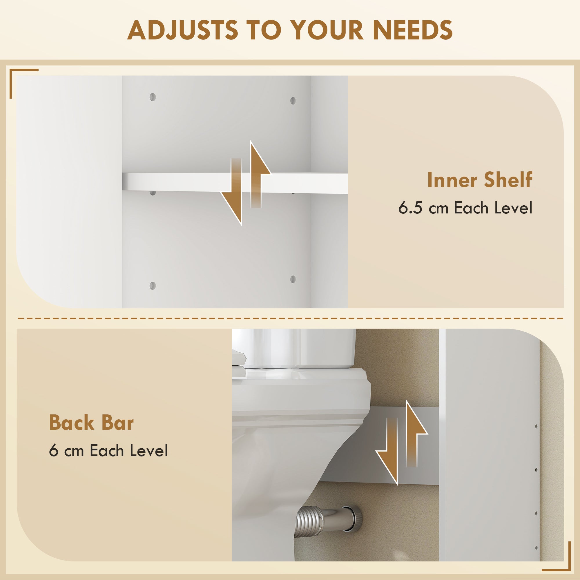 Over the Toilet Storage Shelf, 3-Tier over Toilet Bathroom Organizer Space Saver with Adjustable Shelf, Freestanding for Bathroom, Laundry, White and Oak