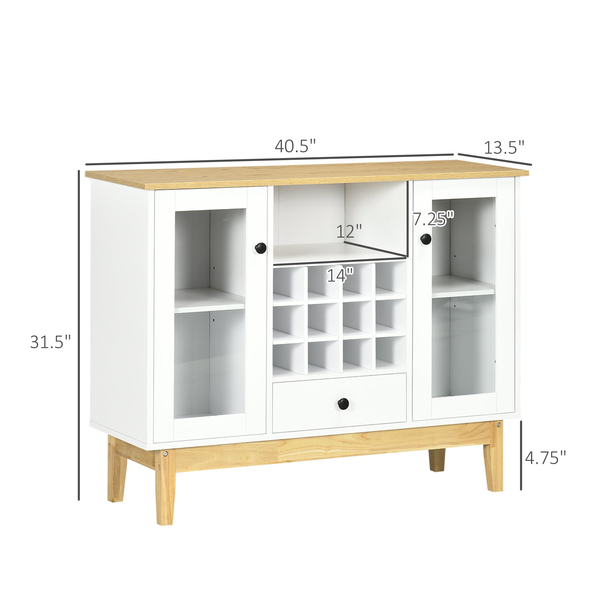 Bar Cabinet with Storage in 12 Bottle Wine Rack Sideboard Buffet Cabinet for Kitchen & Dining Room White