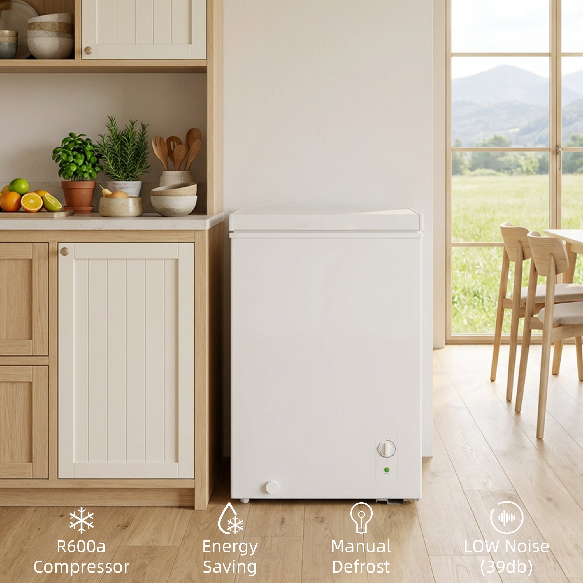 Mini Freezer, 3.5 Cu.Ft Compact Chest Freezer with 5-Setting Adjustable Thermostat, Wire Basket, Quiet Operation for Kitchen, Garage, Dining Room, White