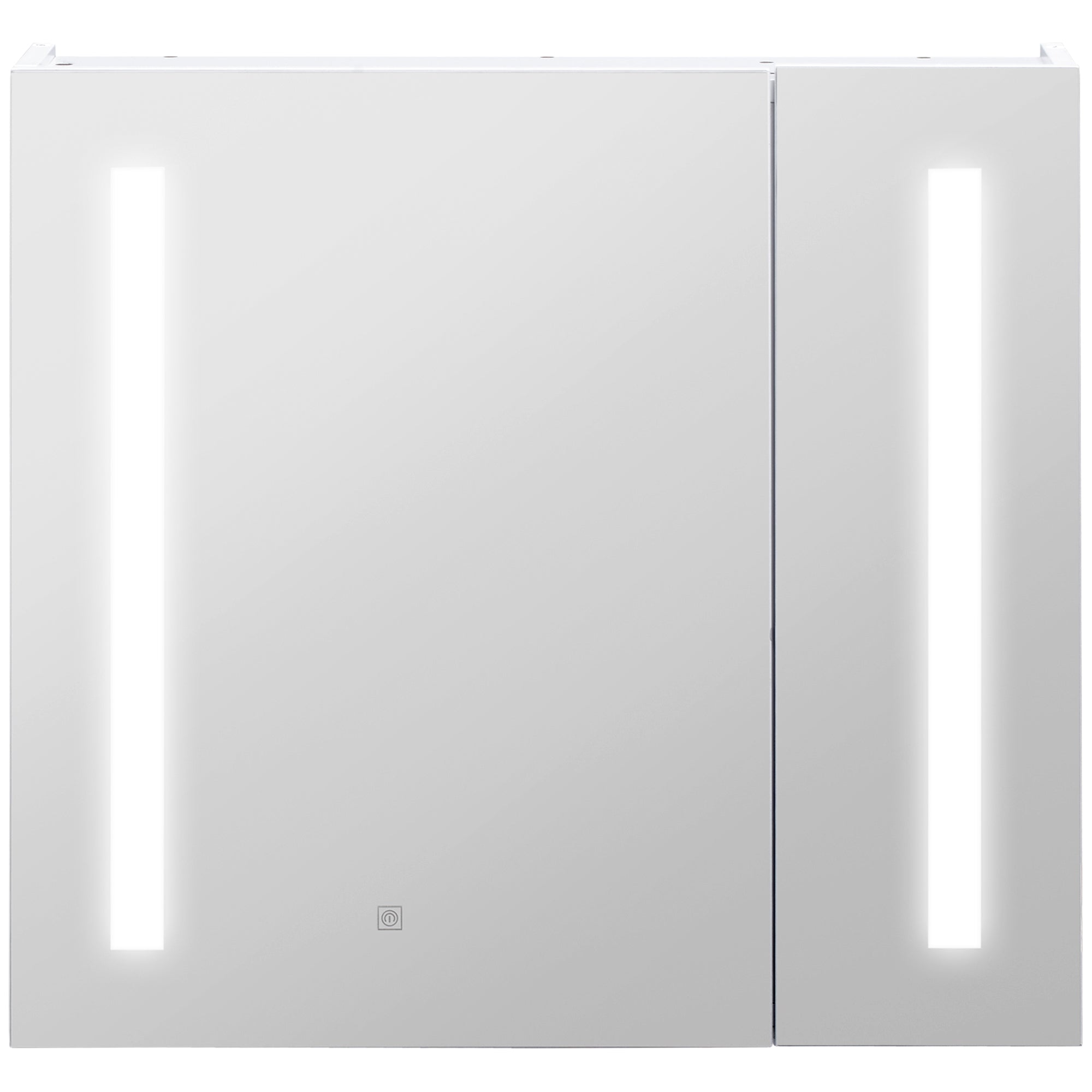 kleankin LED Medicine Cabinet with Mirror and Lights, 27.5" x 25.5" Lighted Bathroom Wall Cabinet, Bathroom Mirror Cabinet with Adjustable Shelf, USB Charge, White