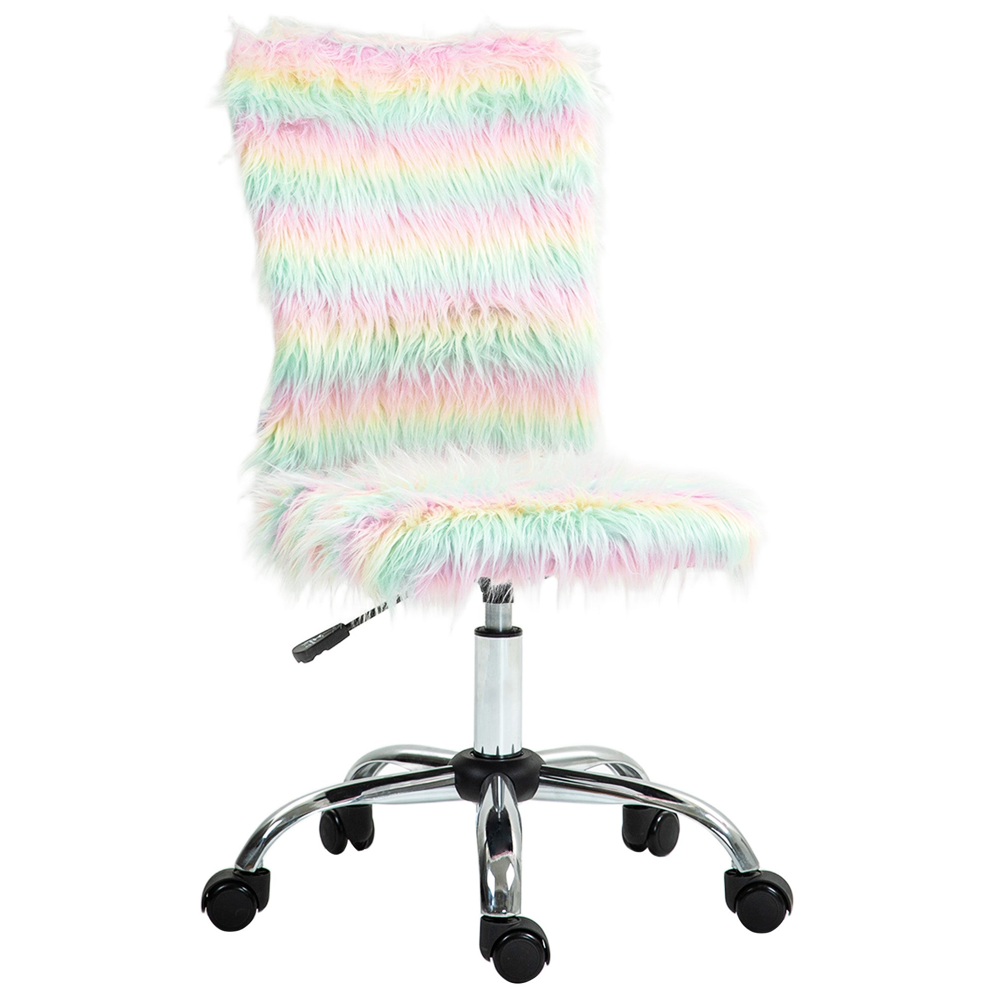 HOMCOM Armless Computer Desk Chair, Fluffy Fabric Swivel Office Chair, Makeup Vanity Chair with Height Adjustable, Wheels, for Home Study Bedroom, Multicolour