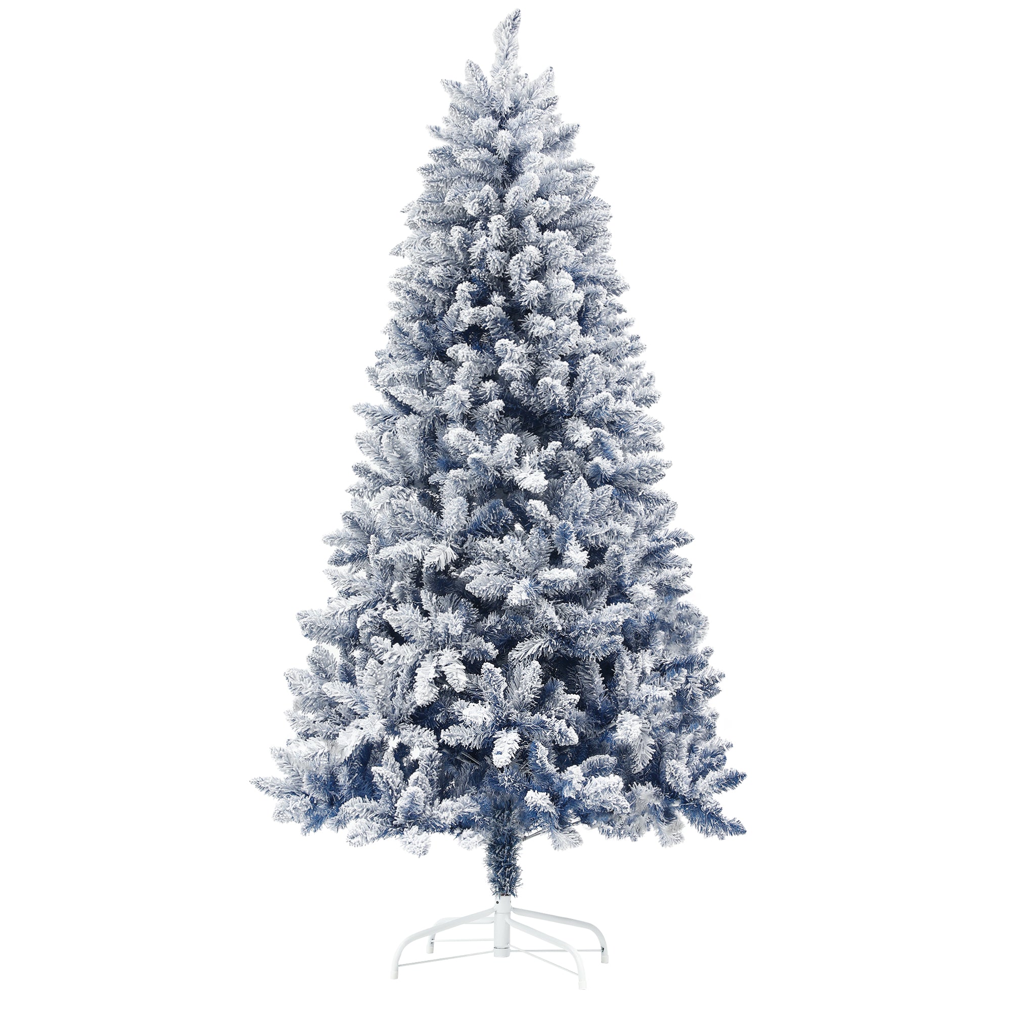 HOMCOM 6ft Flocked Artificial Christmas Tree with 700 Snow Frosted Tips, Metal Stand, Snowy Hinged Xmas Tree, Blue