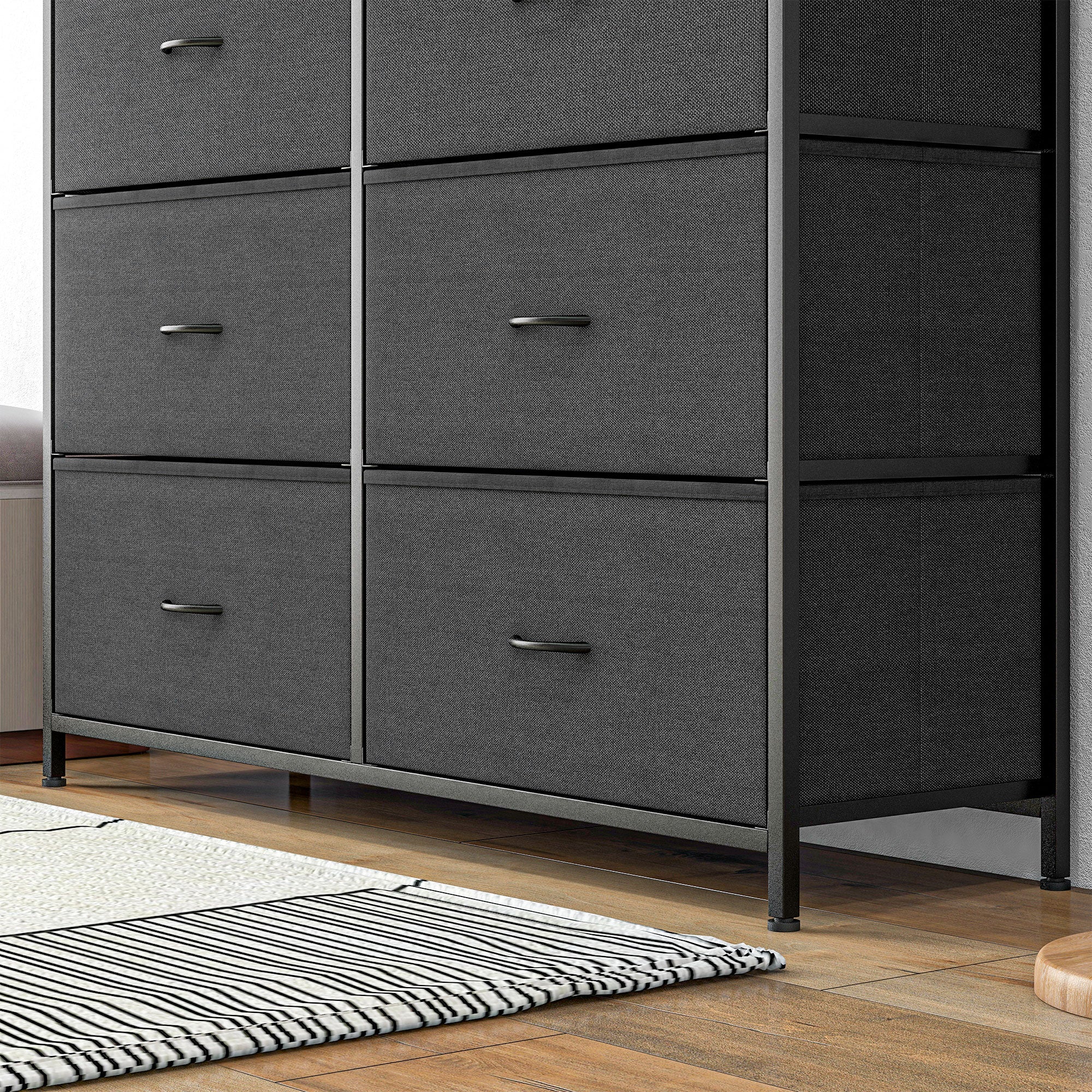 HOMCOM Chest of Drawers for Bedroom, Fabric Dresser, 10 Drawer Storage Organizer Unit with Foldable Drawers and Steel Frame, Black
