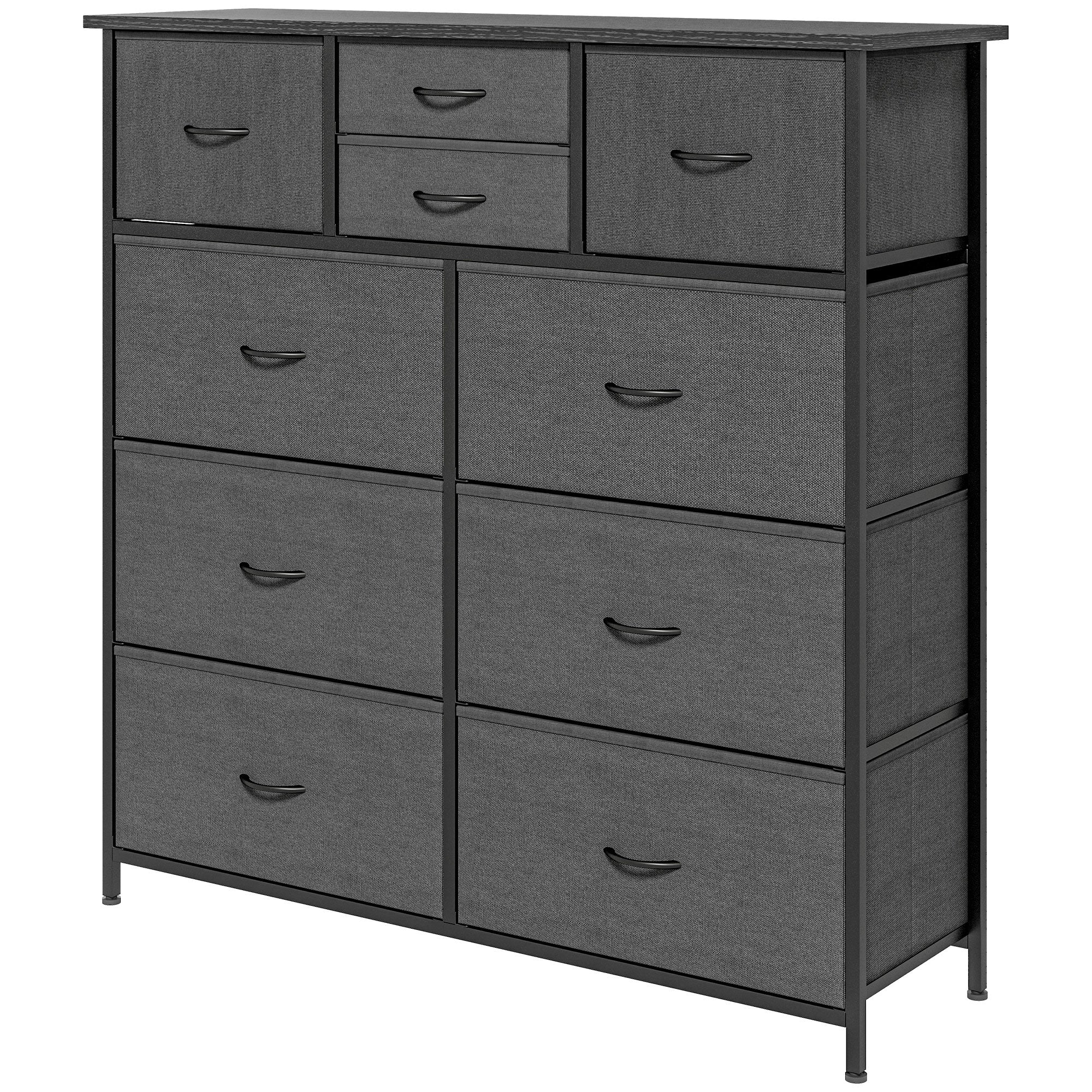 HOMCOM Chest of Drawers for Bedroom, Fabric Dresser, 10 Drawer Storage Organizer Unit with Foldable Drawers and Steel Frame, Black