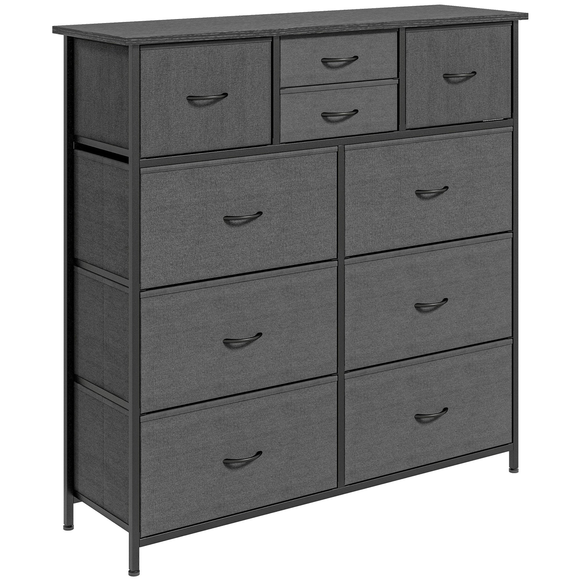 HOMCOM Chest of Drawers for Bedroom, Fabric Dresser, 10 Drawer Storage Organizer Unit with Foldable Drawers and Steel Frame, Black