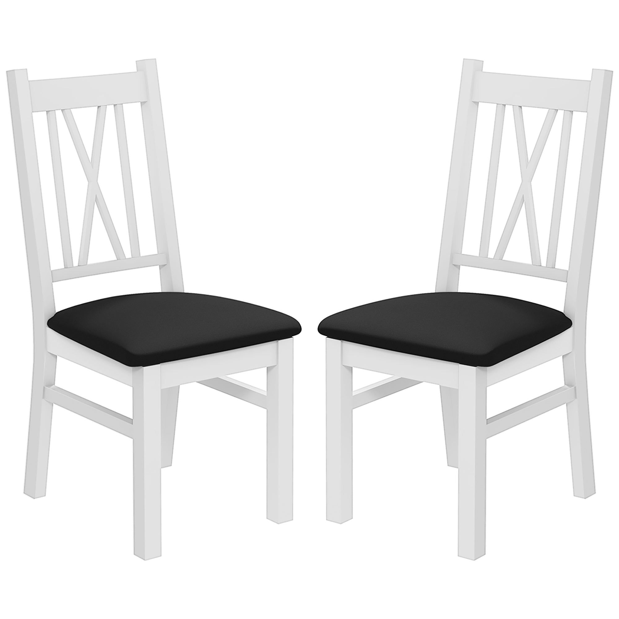 HOMCOM Dining Chairs Set of 2, Farmhouse Kitchen Chairs with PU Leather Cushion, Cross Back and Pine Wood Structure for Living Room and Dining Room, White