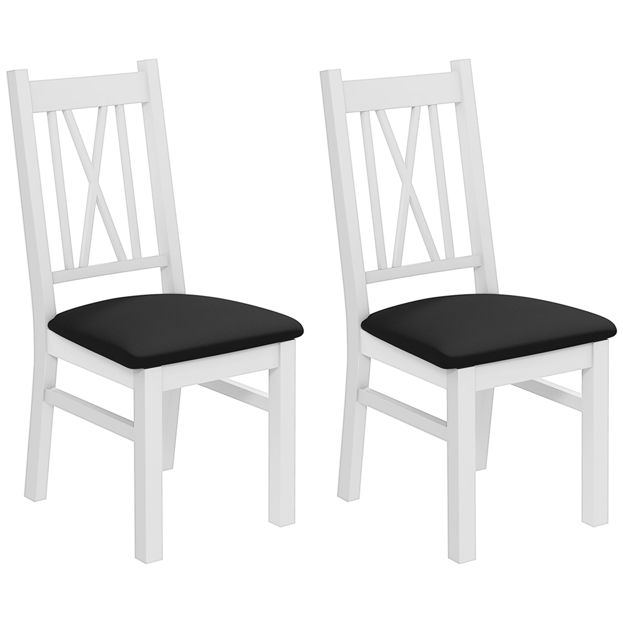 HOMCOM Dining Chairs Set of 2, Farmhouse Kitchen Chairs with PU Leather Cushion, Cross Back and Pine Wood Structure for Living Room and Dining Room, White