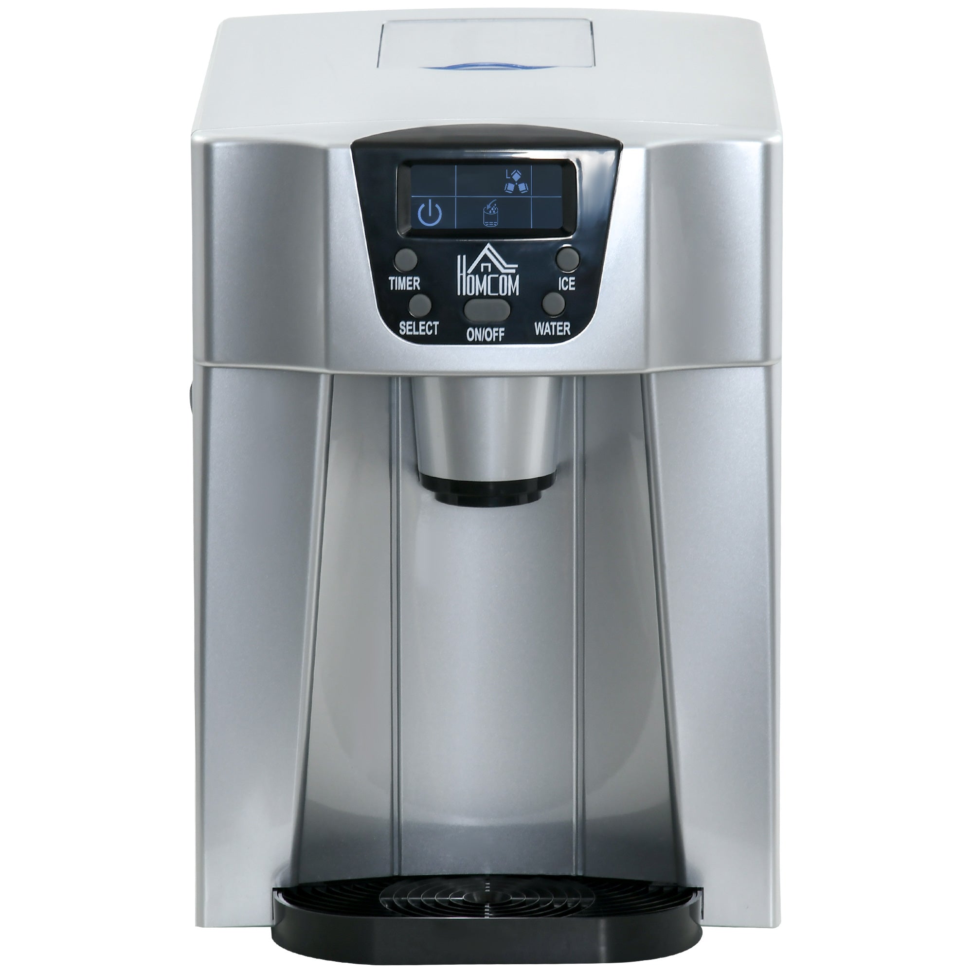 HOMCOM Ice Maker Machine and Water Dispenser, Counter Top Ice Cube Maker for Home with 3L Tank, Adjustable Cube Size, 9 Ice Cubes per 6-10 Minutes, No Plumbing Required, Silver