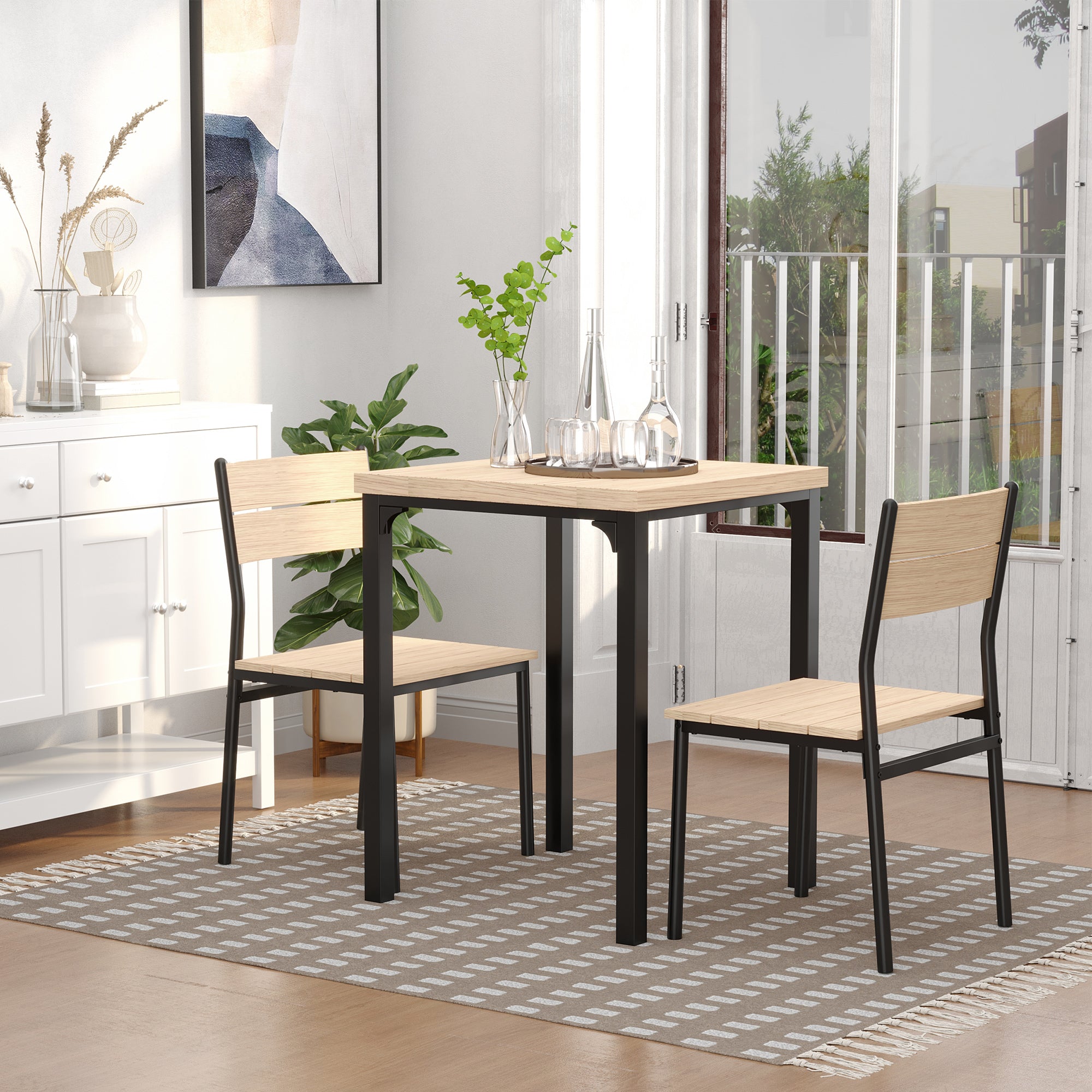 Industrial Style Modern Steel and Wood 3pc Kitchen Table Dinette Set