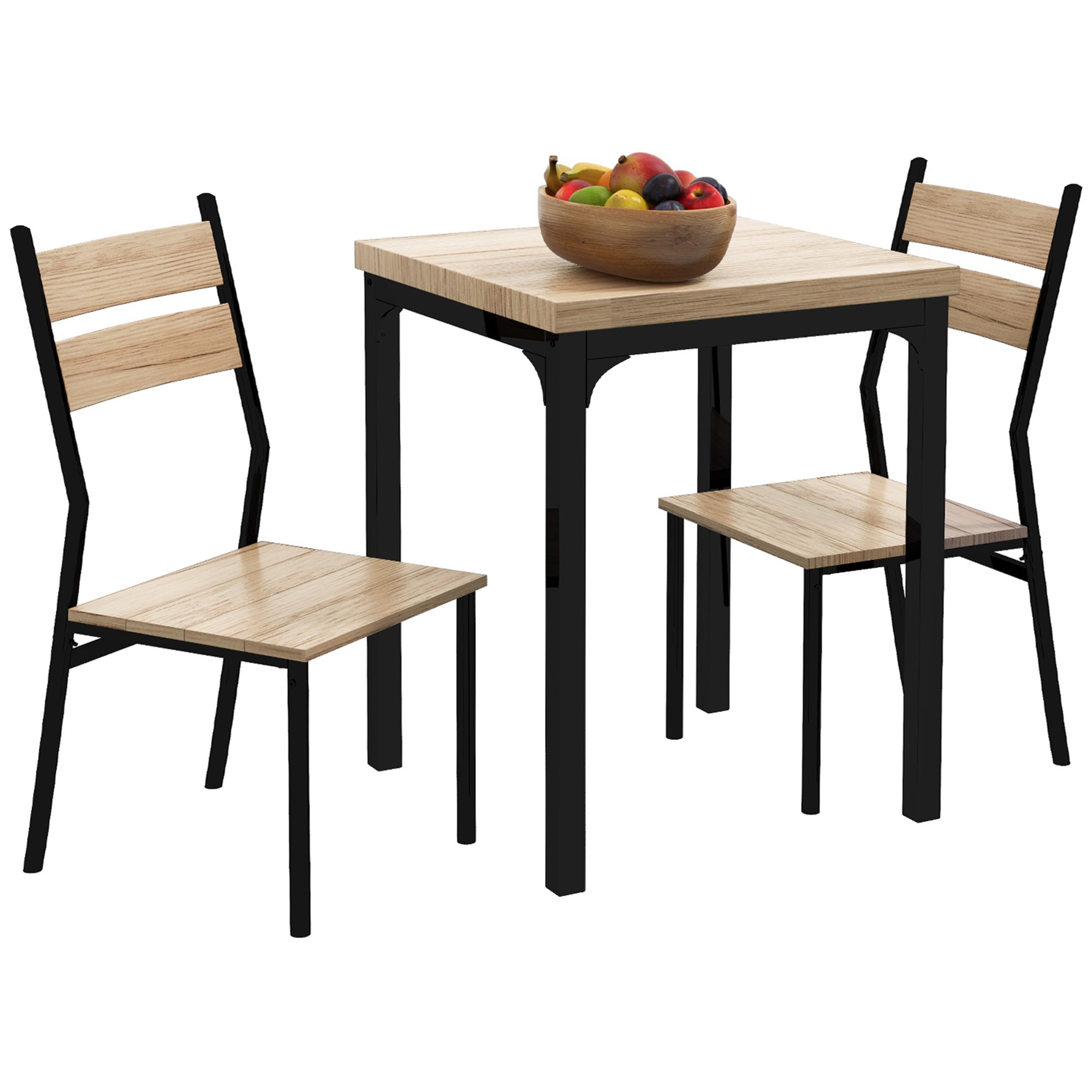 Industrial Style Modern Steel and Wood 3pc Kitchen Table Dinette Set