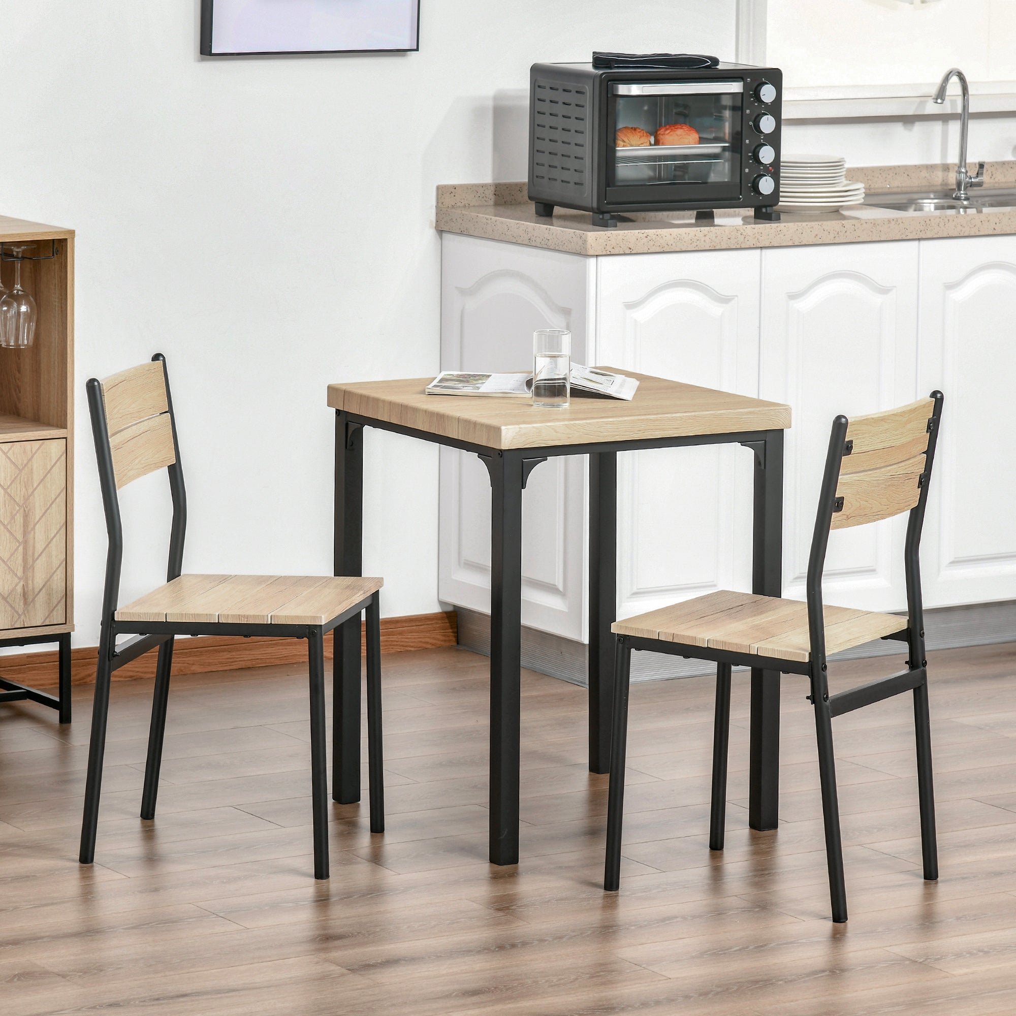 Industrial Style Modern Steel and Wood 3pc Kitchen Table Dinette Set