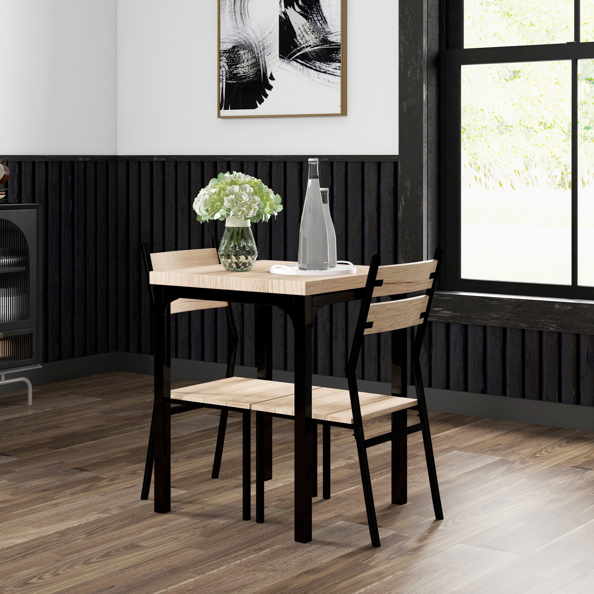 Industrial Style Modern Steel and Wood 3pc Kitchen Table Dinette Set