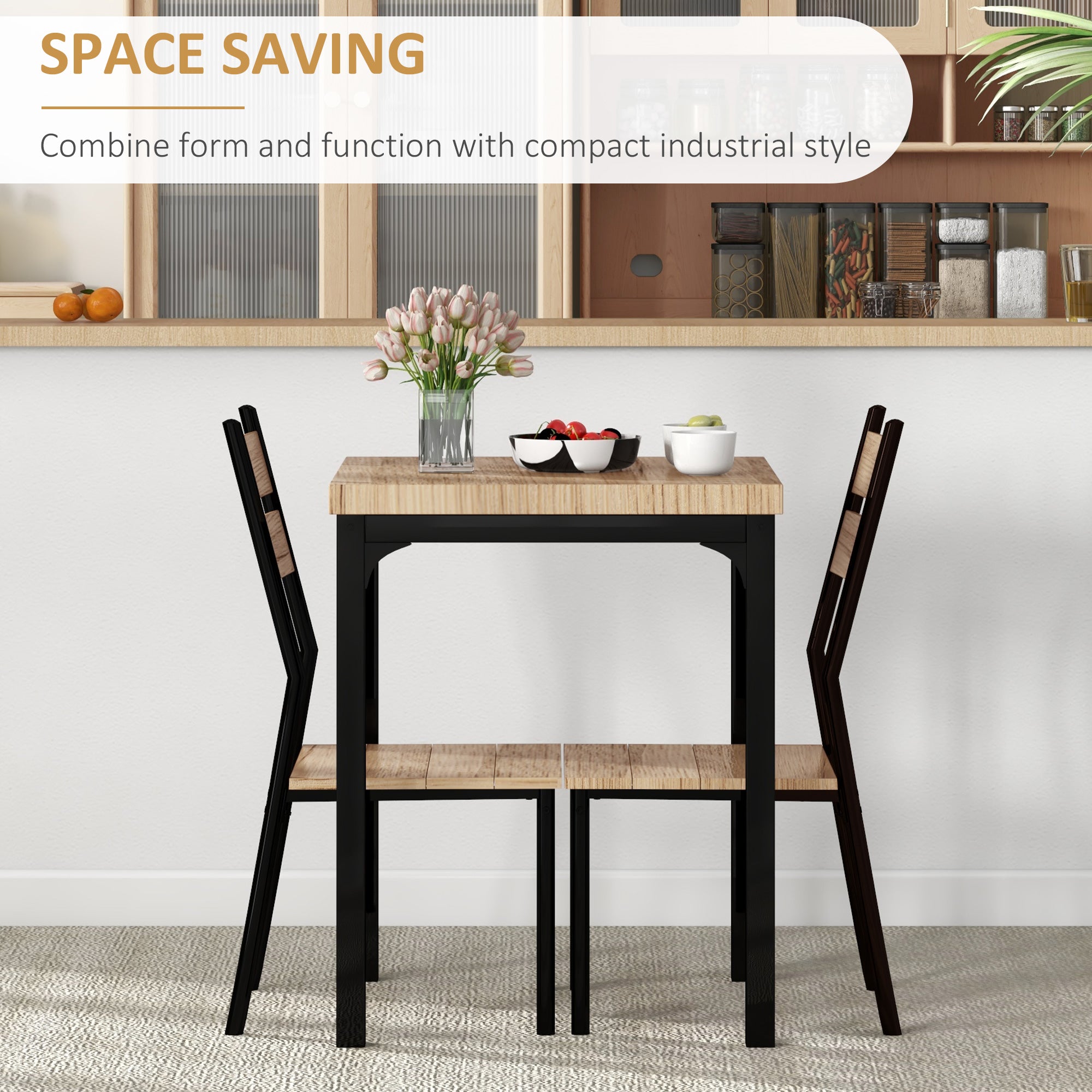 Industrial Style Modern Steel and Wood 3pc Kitchen Table Dinette Set