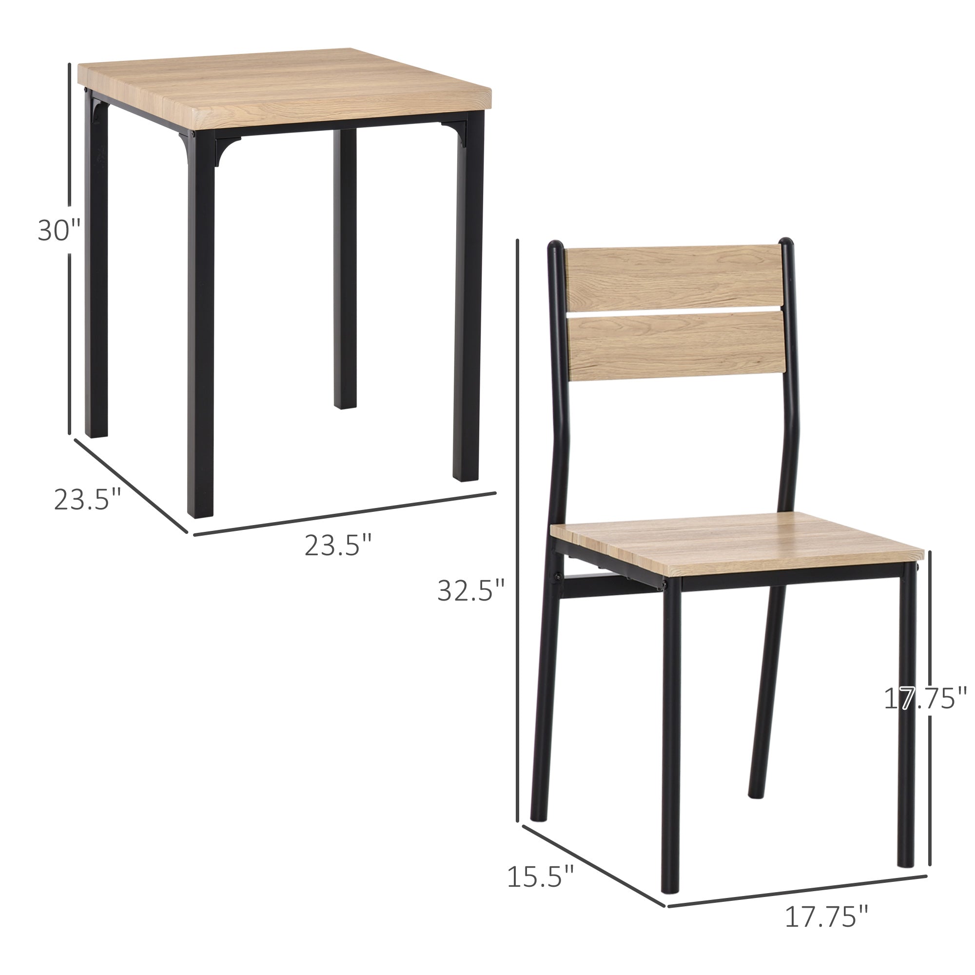 Industrial Style Modern Steel and Wood 3pc Kitchen Table Dinette Set