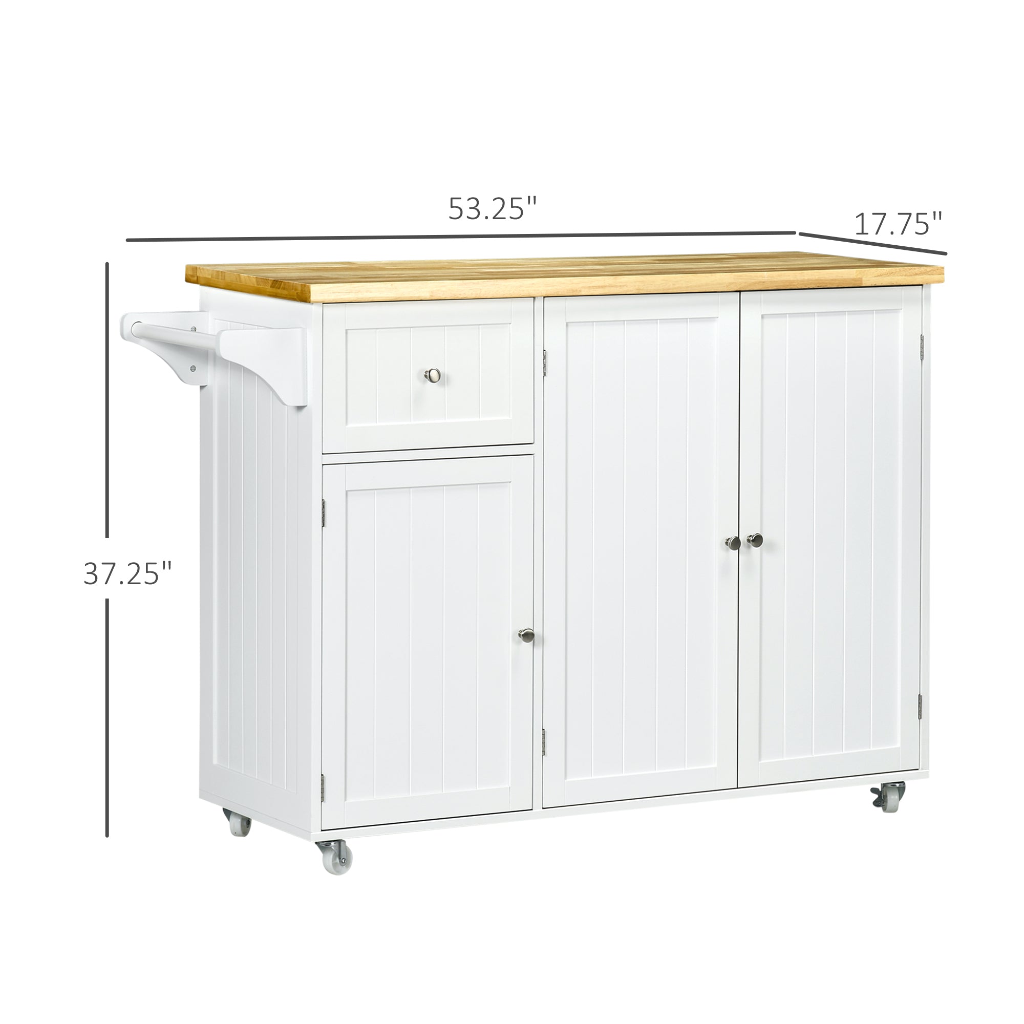 Triple Cabinet Rolling Kitchen Island on Wheels Kitchen Cart white