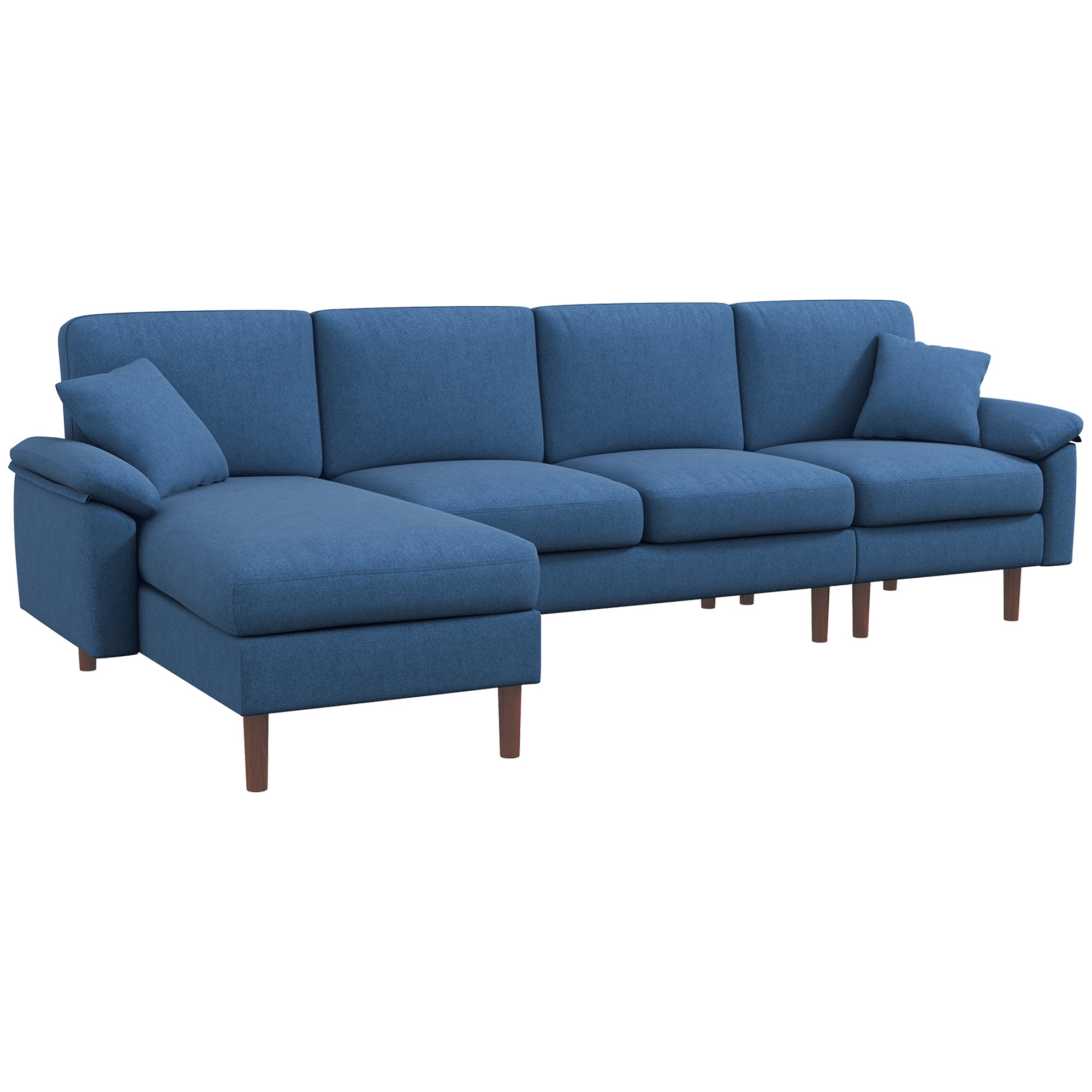 L Shape Sofa Modern Sectional Couch with Reversible Chaise Lounge Pillows and Wooden Legs Blue