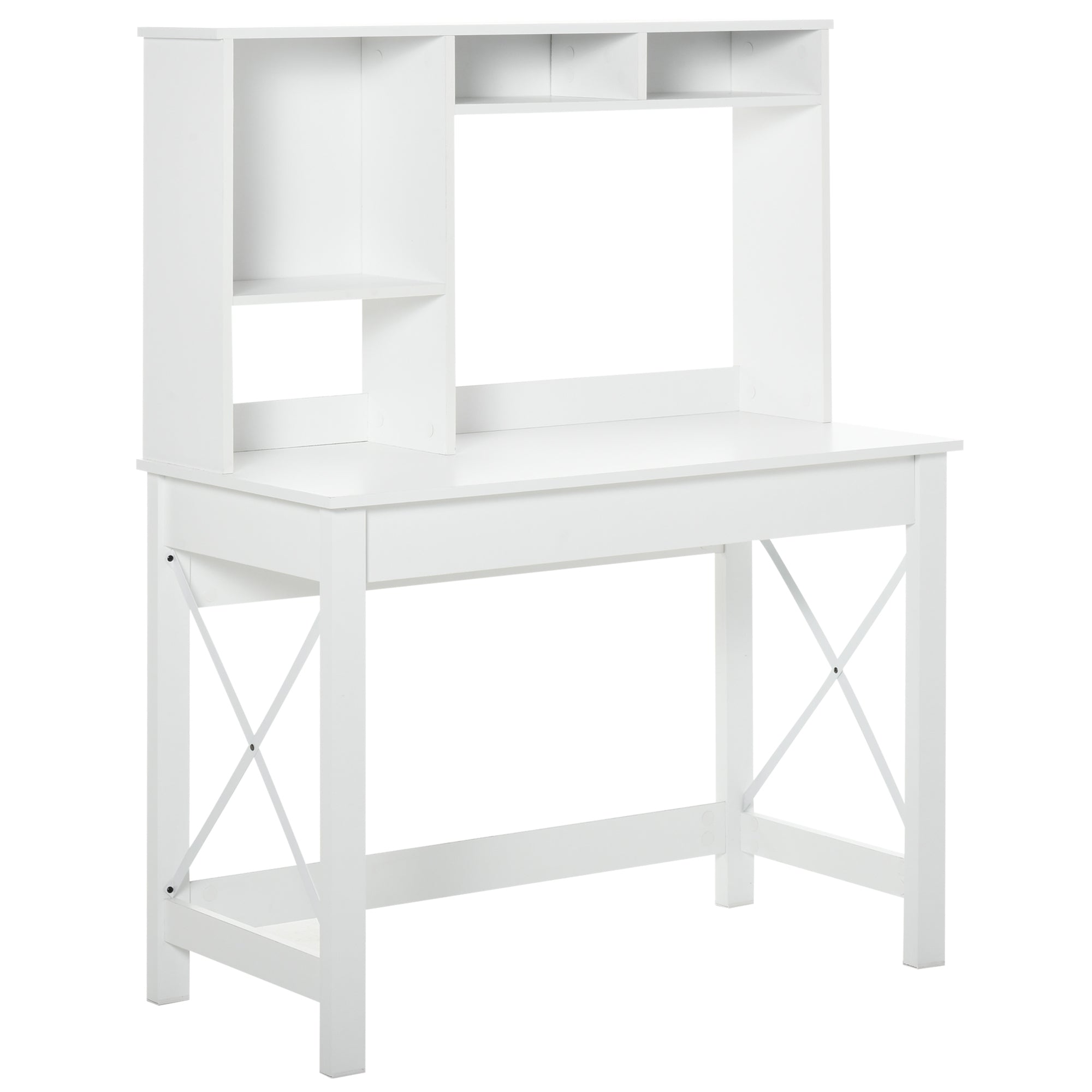 HOMCOM Computer Desk with Storage, Study Table with Bookshelves for Writing Work Bedroom Home Office Workstation, White