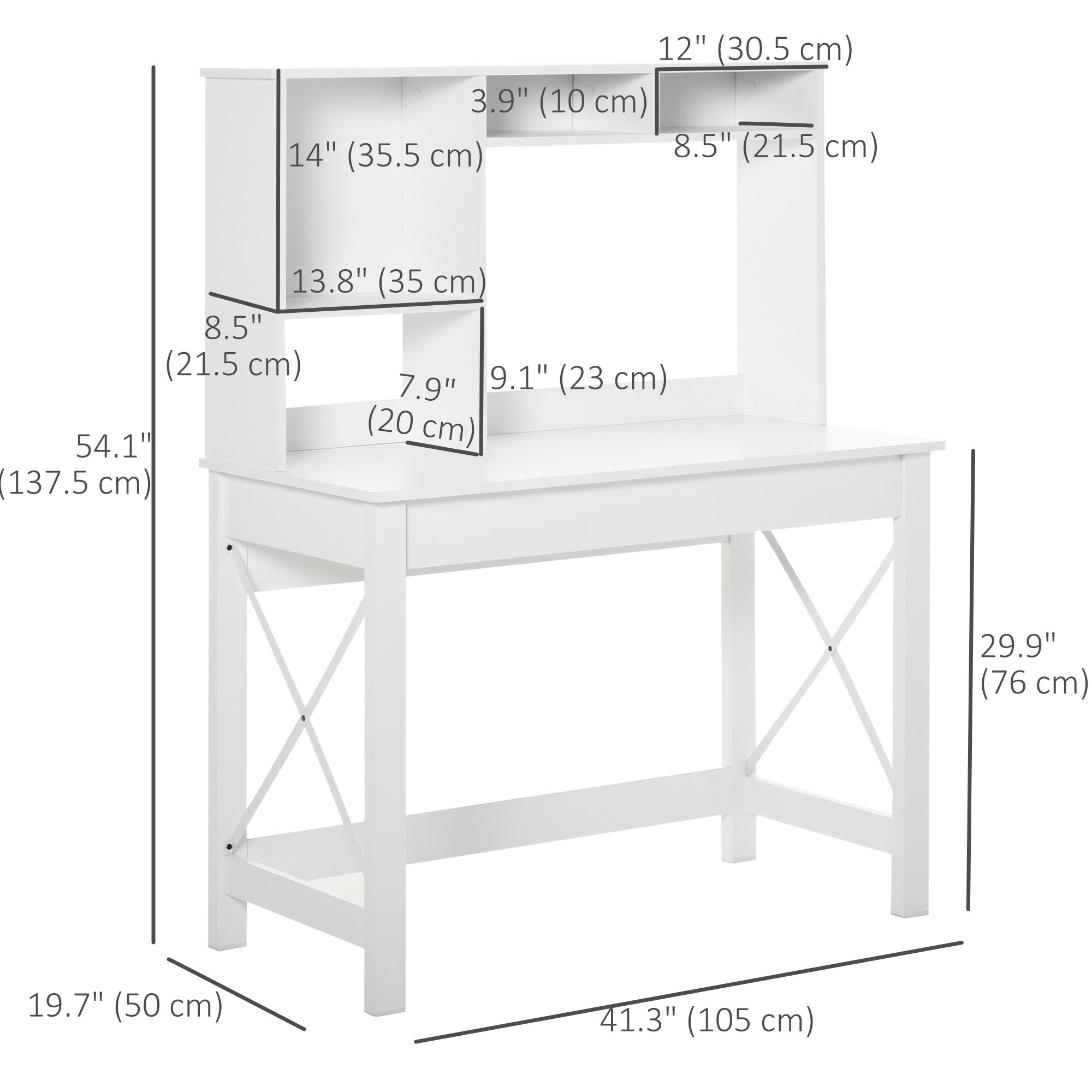 HOMCOM Computer Desk with Storage, Study Table with Bookshelves for Writing Work Bedroom Home Office Workstation, White