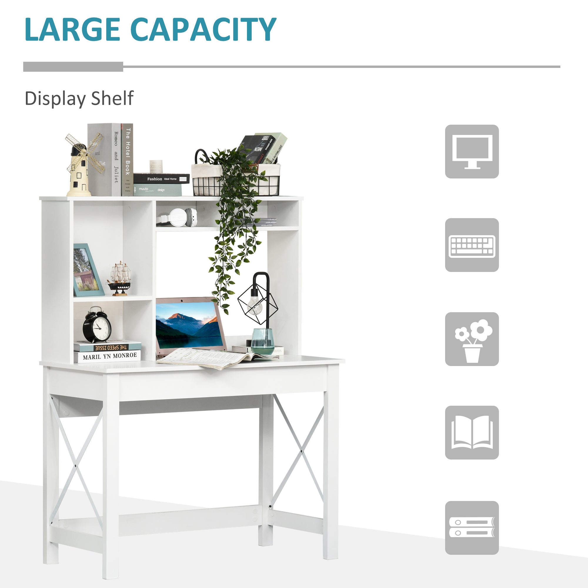 HOMCOM Computer Desk with Storage, Study Table with Bookshelves for Writing Work Bedroom Home Office Workstation, White