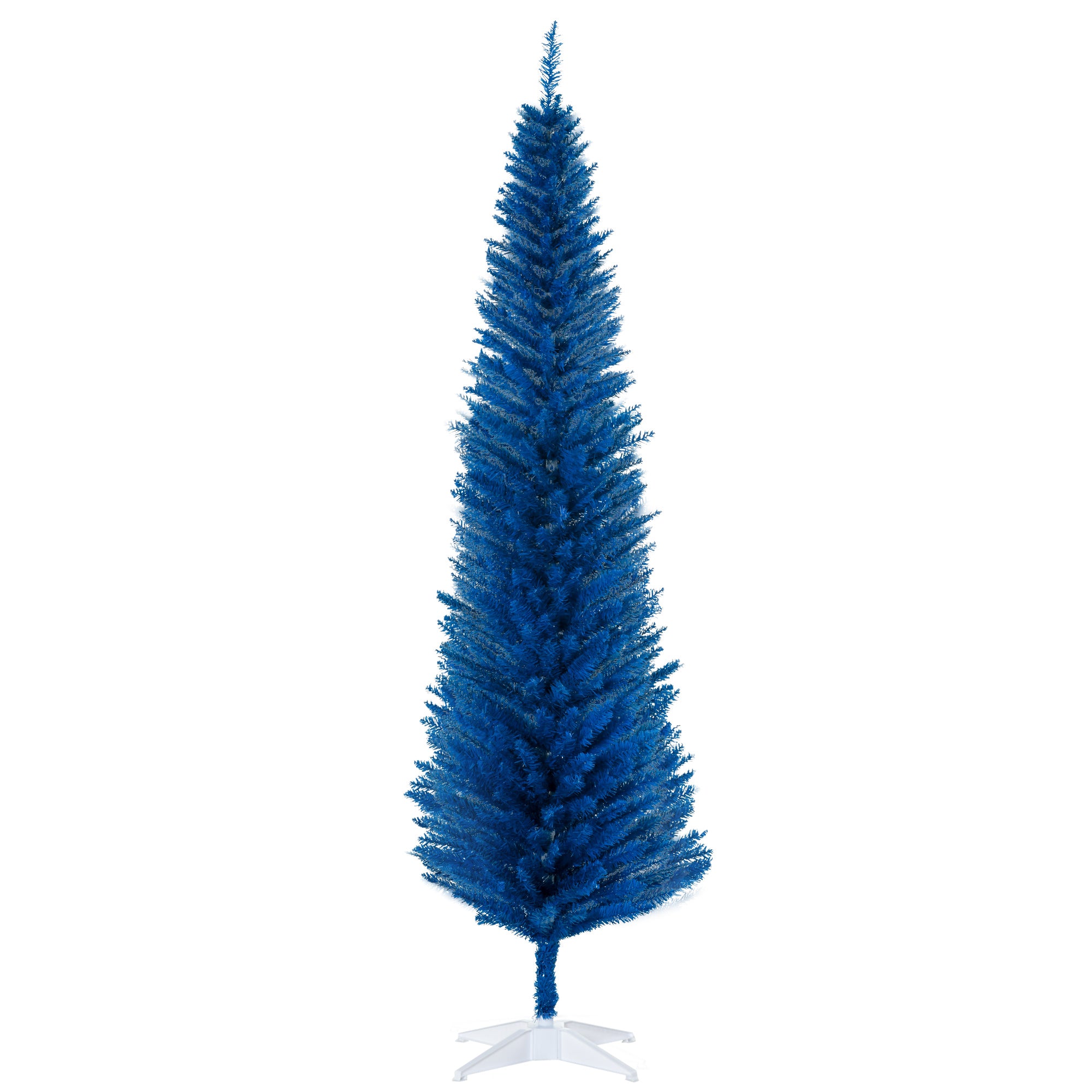 7FT Decorated Christmas Tree Pencil Tree with 499 Realistic Branch Tips and Plastic Stand Blue