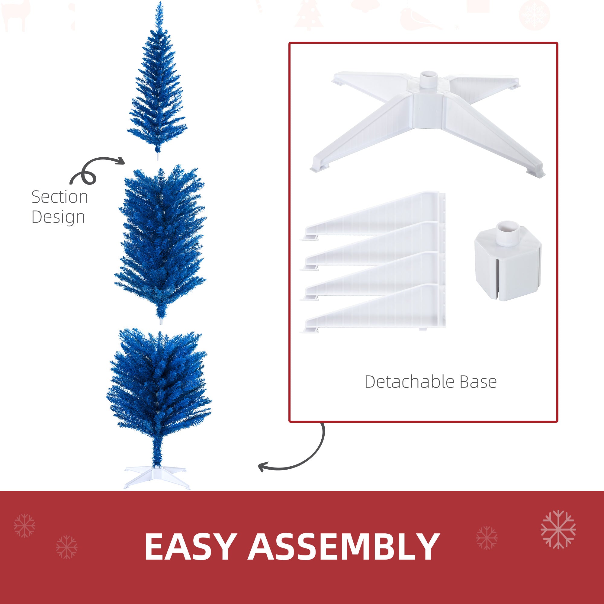 7FT Decorated Christmas Tree Pencil Tree with 499 Realistic Branch Tips and Plastic Stand Blue