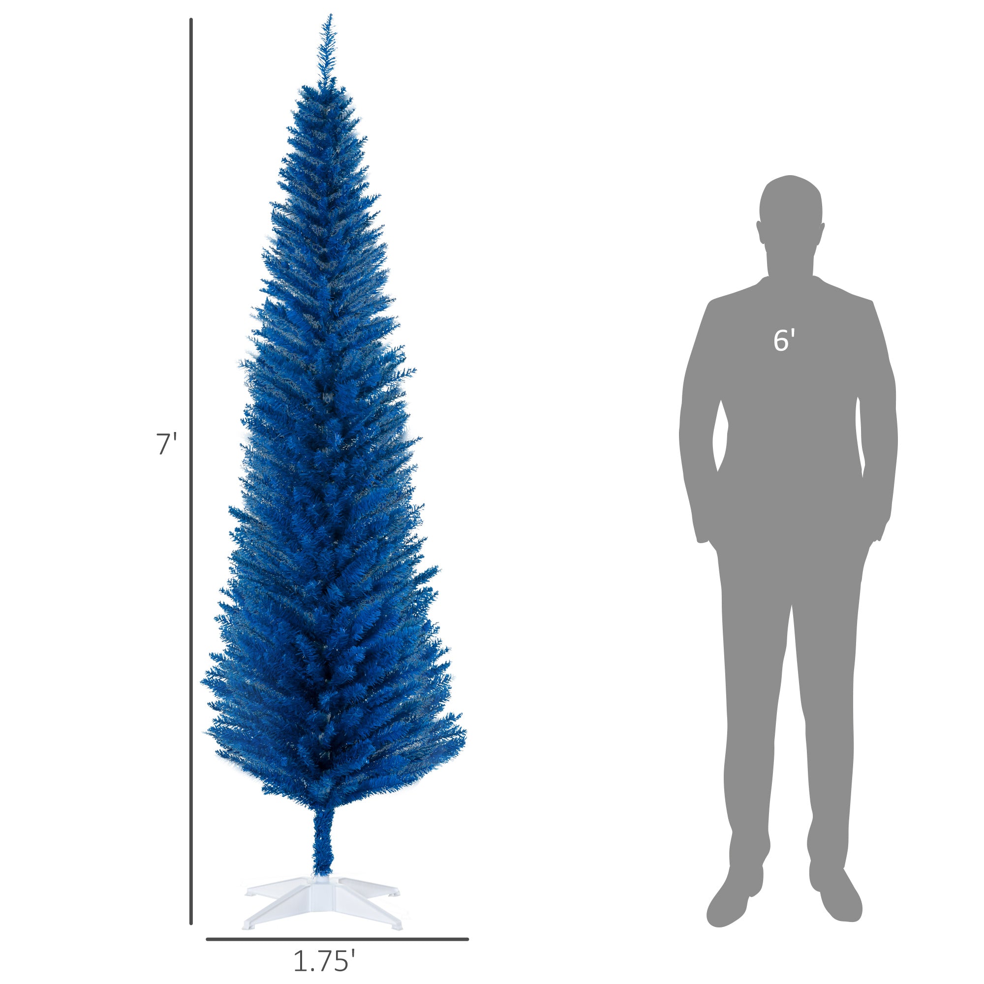 7FT Decorated Christmas Tree Pencil Tree with 499 Realistic Branch Tips and Plastic Stand Blue