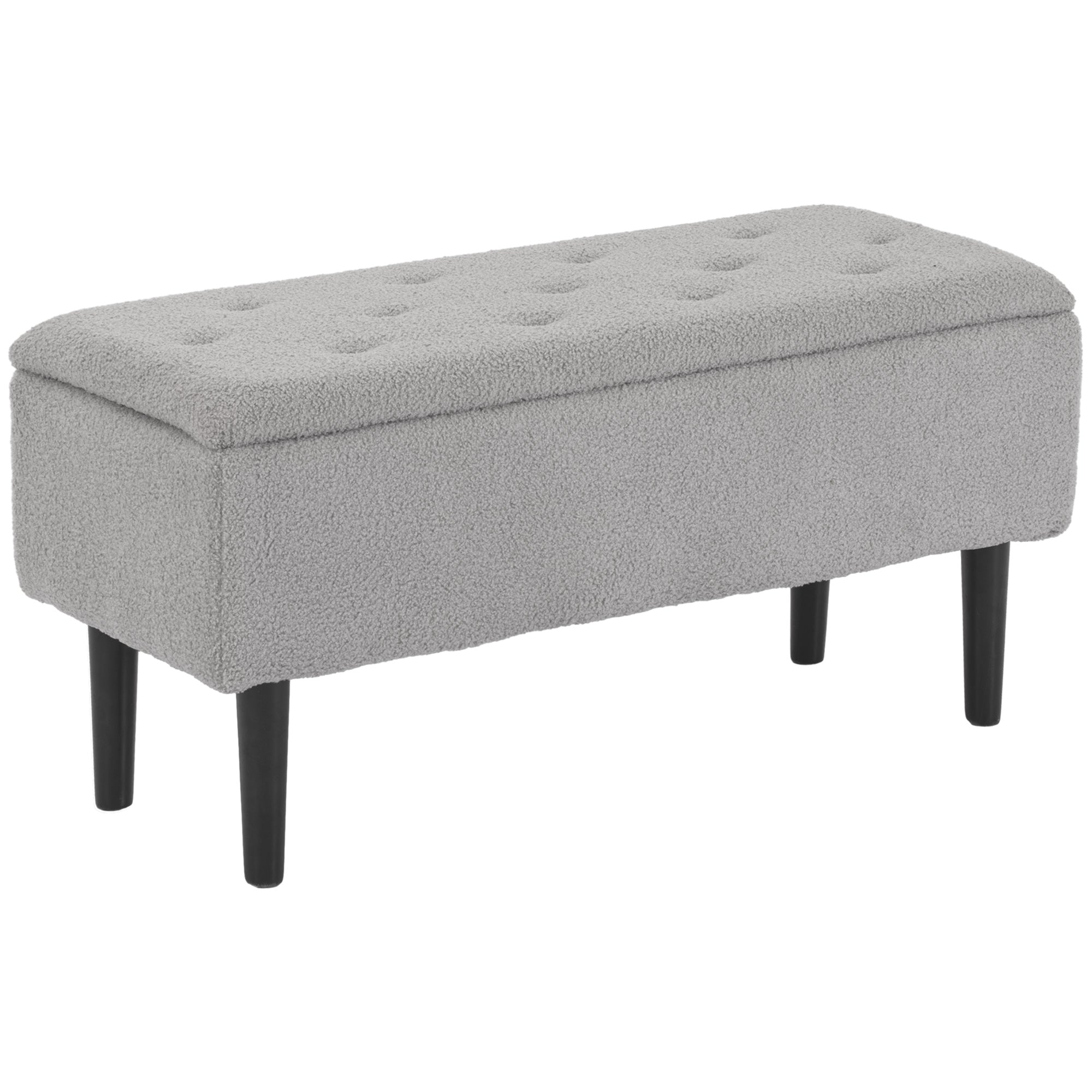HOMCOM 47L Storage Ottoman, End of Bed Bench with Wooden Legs, Fabric Footstool for Living Room, Bedroom, 95 x 38 x 45cm, Grey