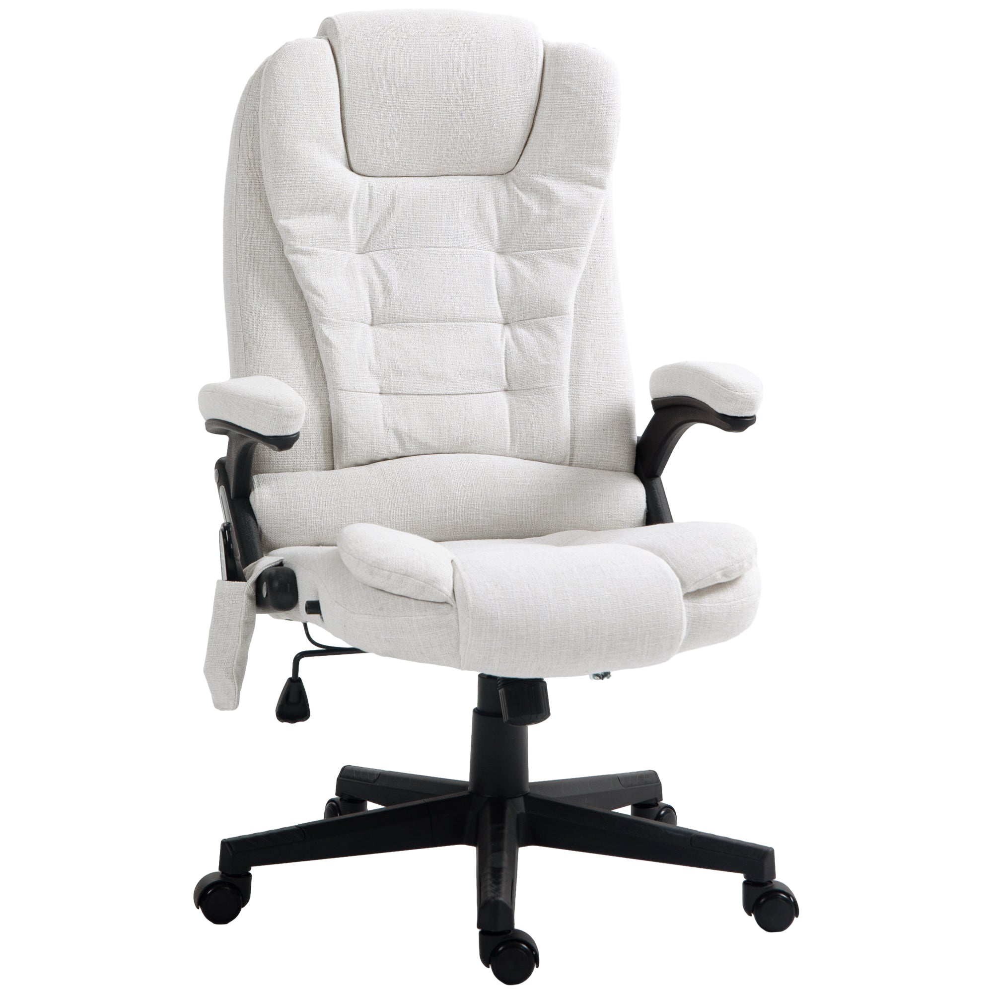 6 Point Vibrating Massage Office Chair with Heat, Linen High Back Massage Desk Chair with Reclining Backrest, White