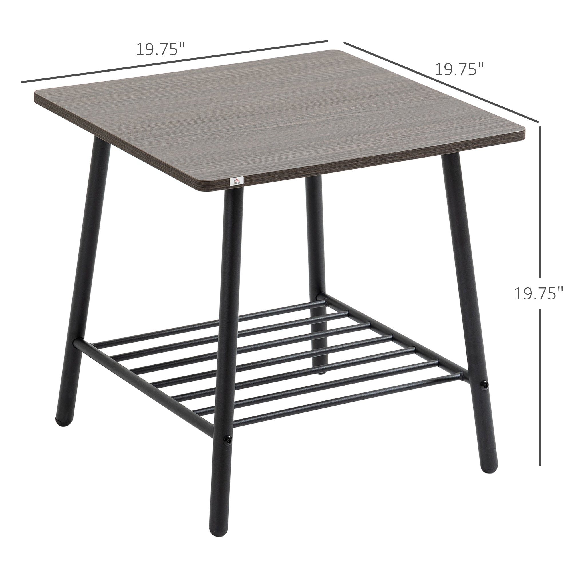 Square Side Table with Storage 2 Tier End Table with Slat Shelf and Metal Frame for Living Room Gray