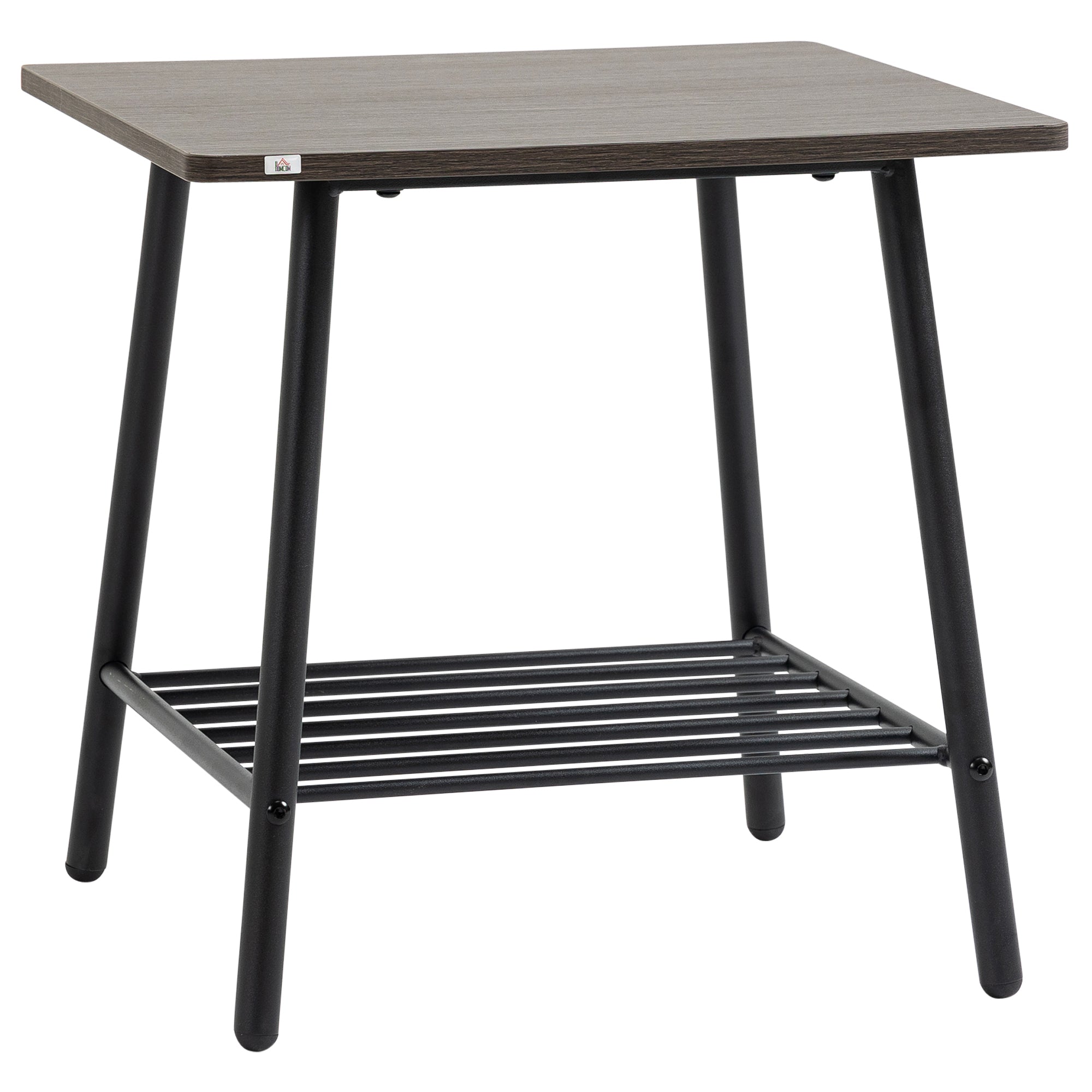 Square Side Table with Storage 2 Tier End Table with Slat Shelf and Metal Frame for Living Room Gray