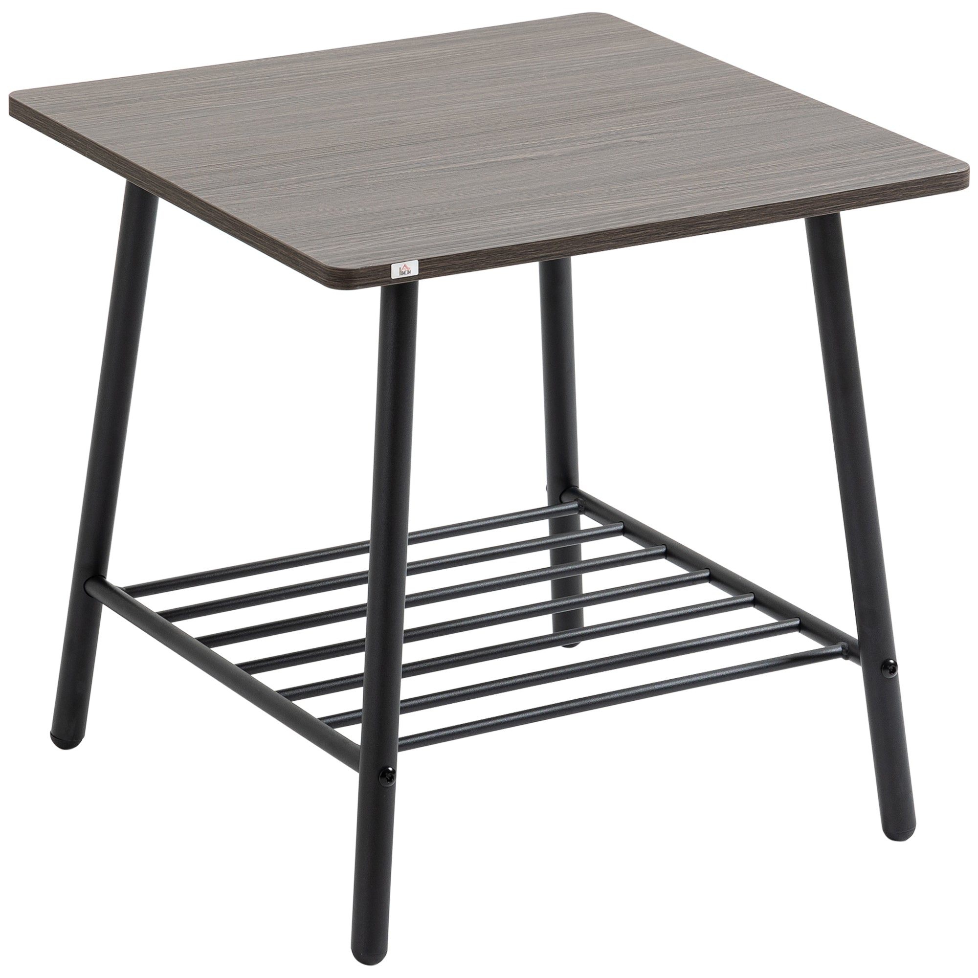 Square Side Table with Storage 2 Tier End Table with Slat Shelf and Metal Frame for Living Room Gray