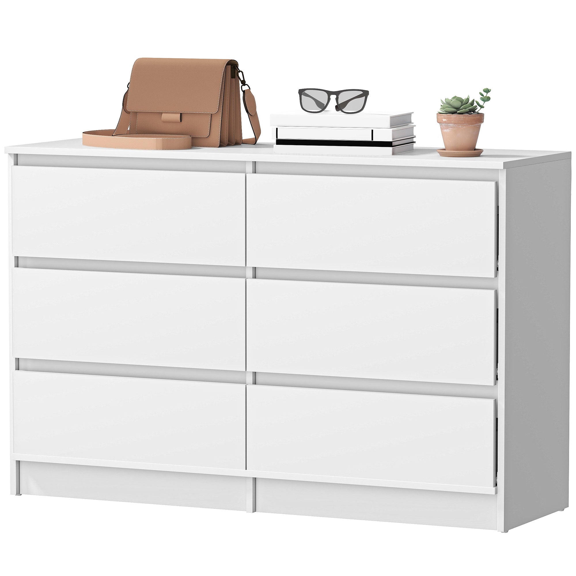 6 Drawer Dresser for Bedroom, Wide Chest of Drawers, Modern Clothes Storage Organizer for Living Room, Hallway, White