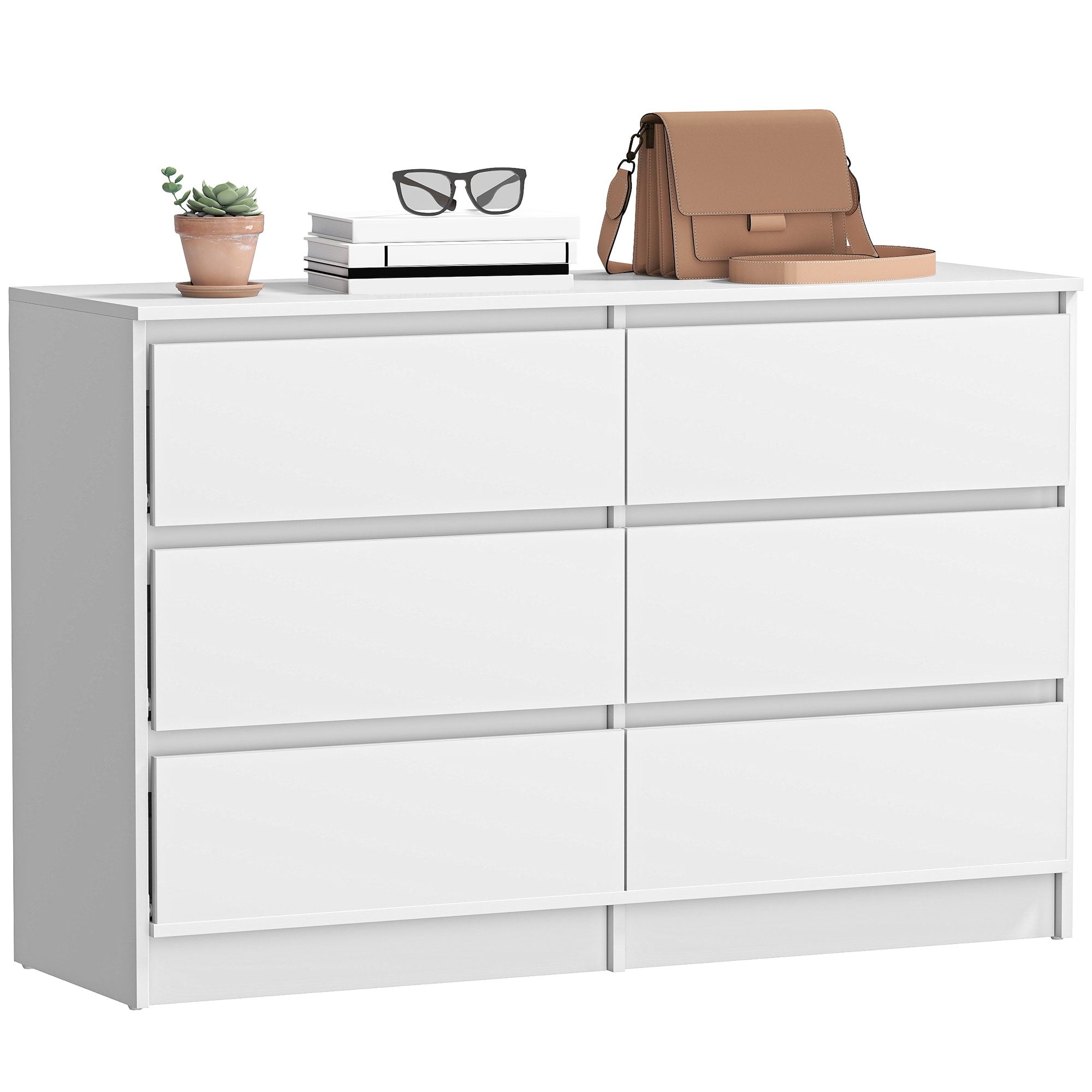 6 Drawer Dresser for Bedroom, Wide Chest of Drawers, Modern Clothes Storage Organizer for Living Room, Hallway, White