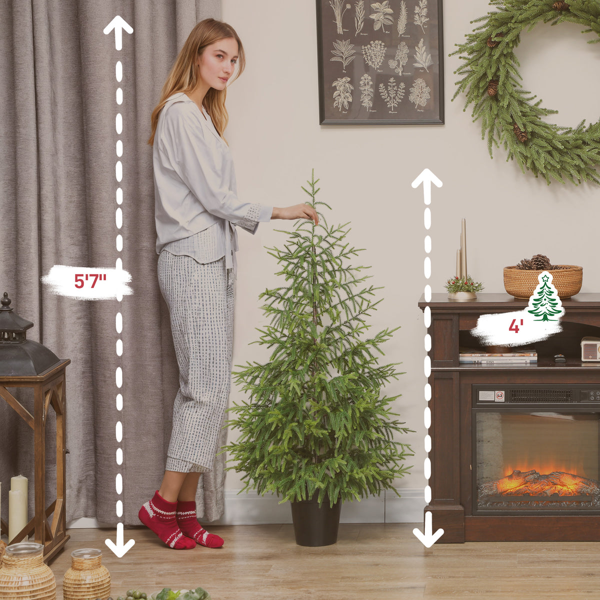 Norfolk Pine Christmas Tree Real Touch 4FT Artificial Xmas Tree, Indoor Outdoor Decoration for Front Porch, Entryway, Living Room, Set of 2