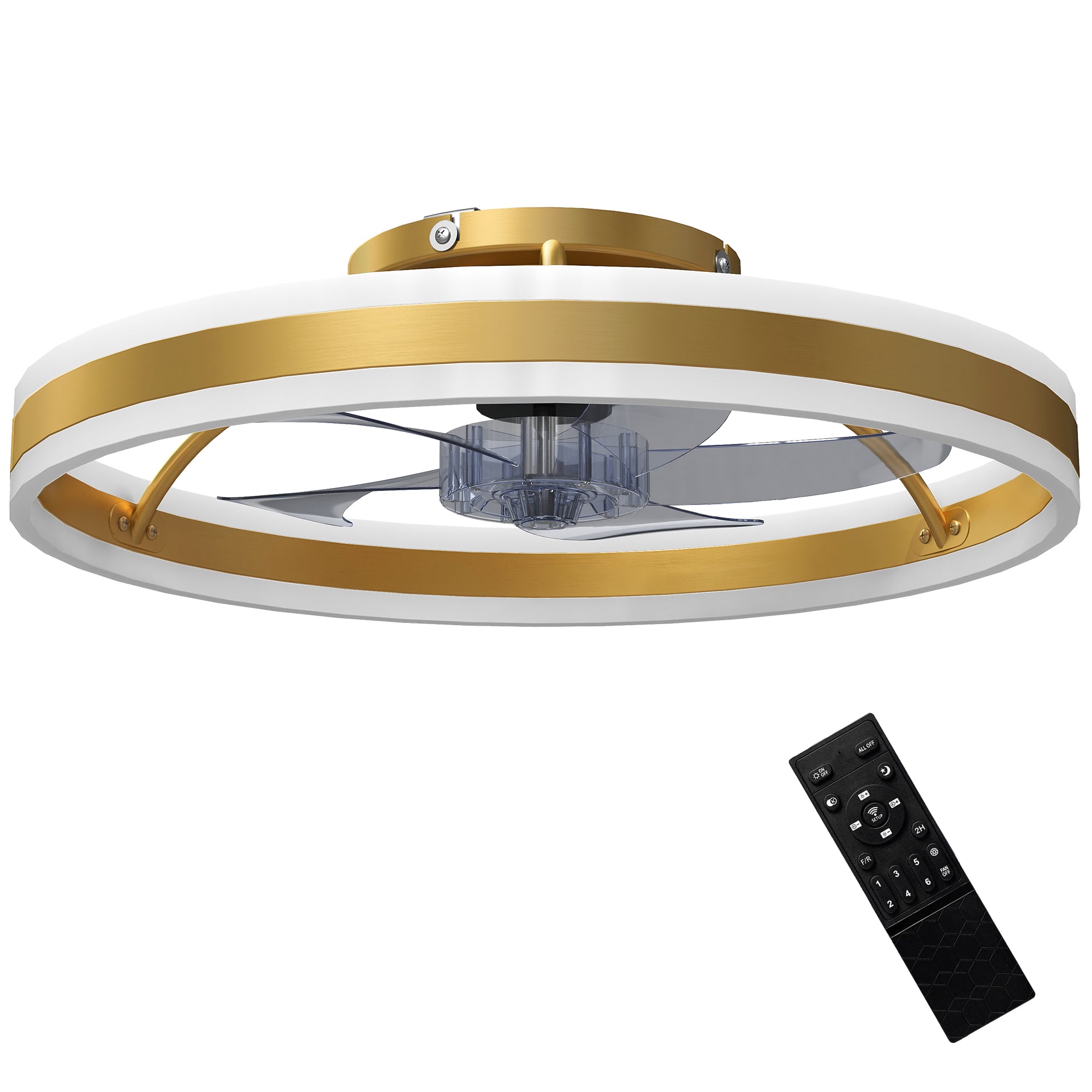 Ceiling Fans with Lights and Remote & App Control, 50 cm Modern LED Ceiling Fan Light with 3 Colour Temperatures, 6 Speed, Dimmable, Timer Quiet Reversible DC Motor, for Bedroom, Gold Tone