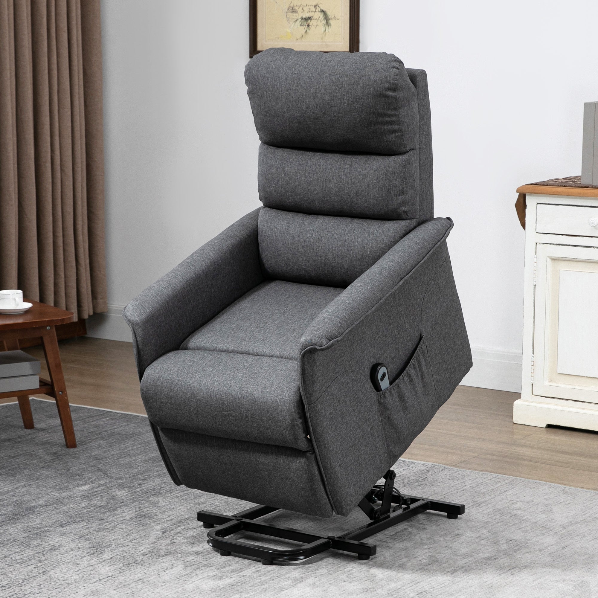 Power Lift Assist Recliner Chair for Elderly with Remote Control, Linen Fabric Upholstery Grey