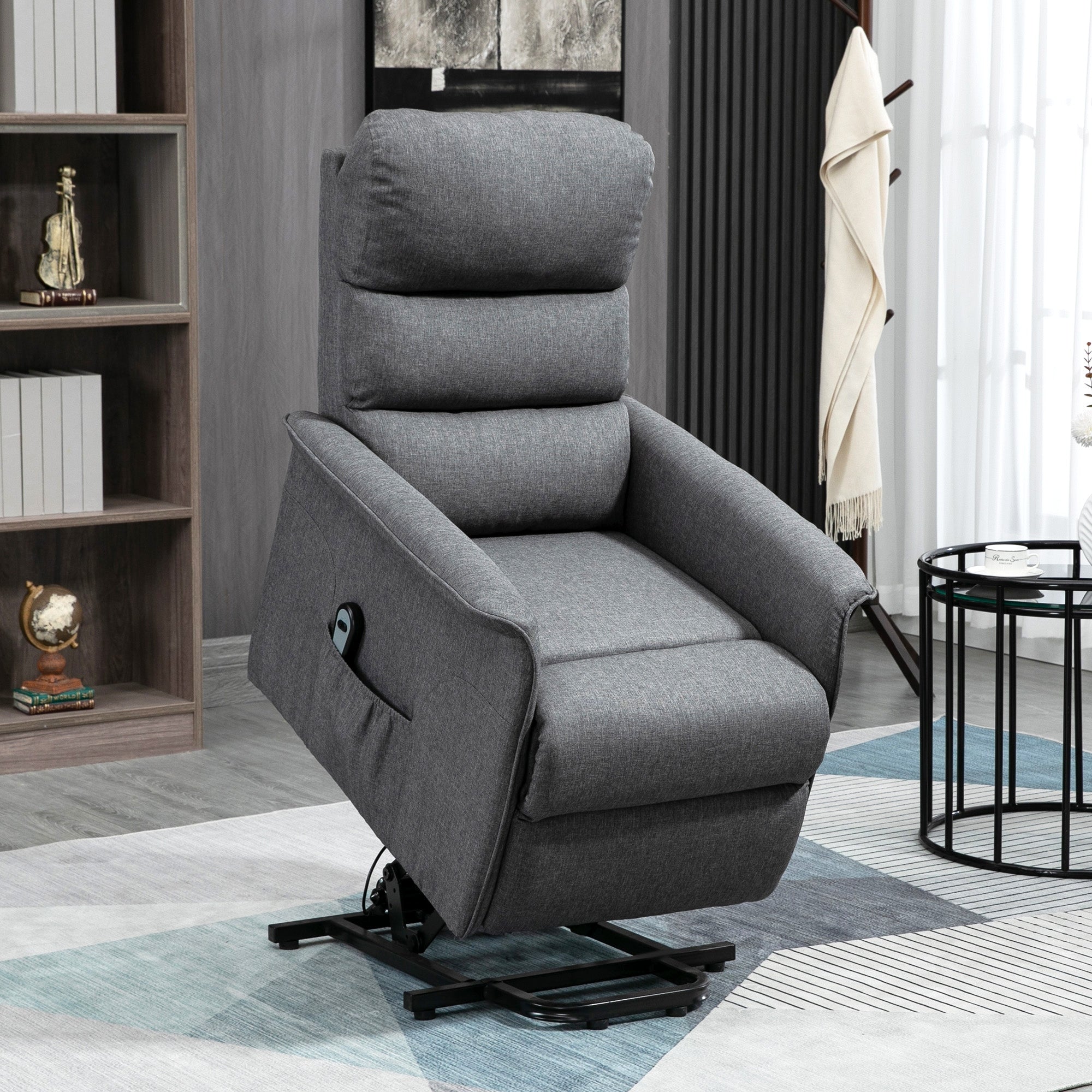 Power Lift Assist Recliner Chair for Elderly with Remote Control, Linen Fabric Upholstery Grey