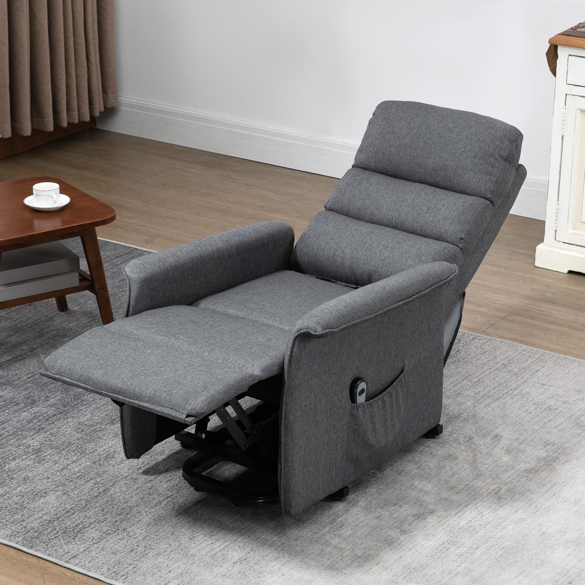 Power Lift Assist Recliner Chair for Elderly with Remote Control, Linen Fabric Upholstery Grey