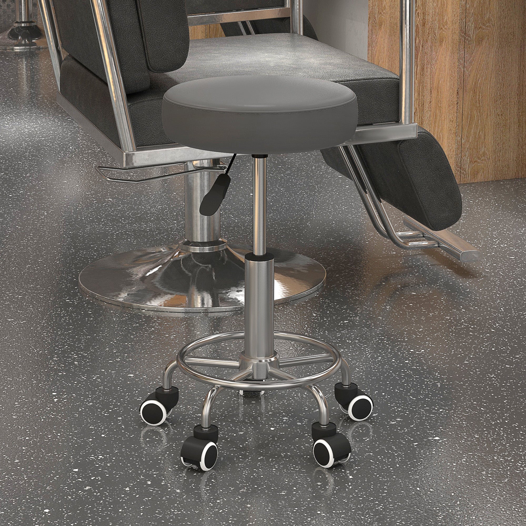 Vinsetto Adjustable Swivel Salon Stool Hydraulic PU Barber Rolling Massage Tattoo Chair Bar Beauty SPA Seat Grey