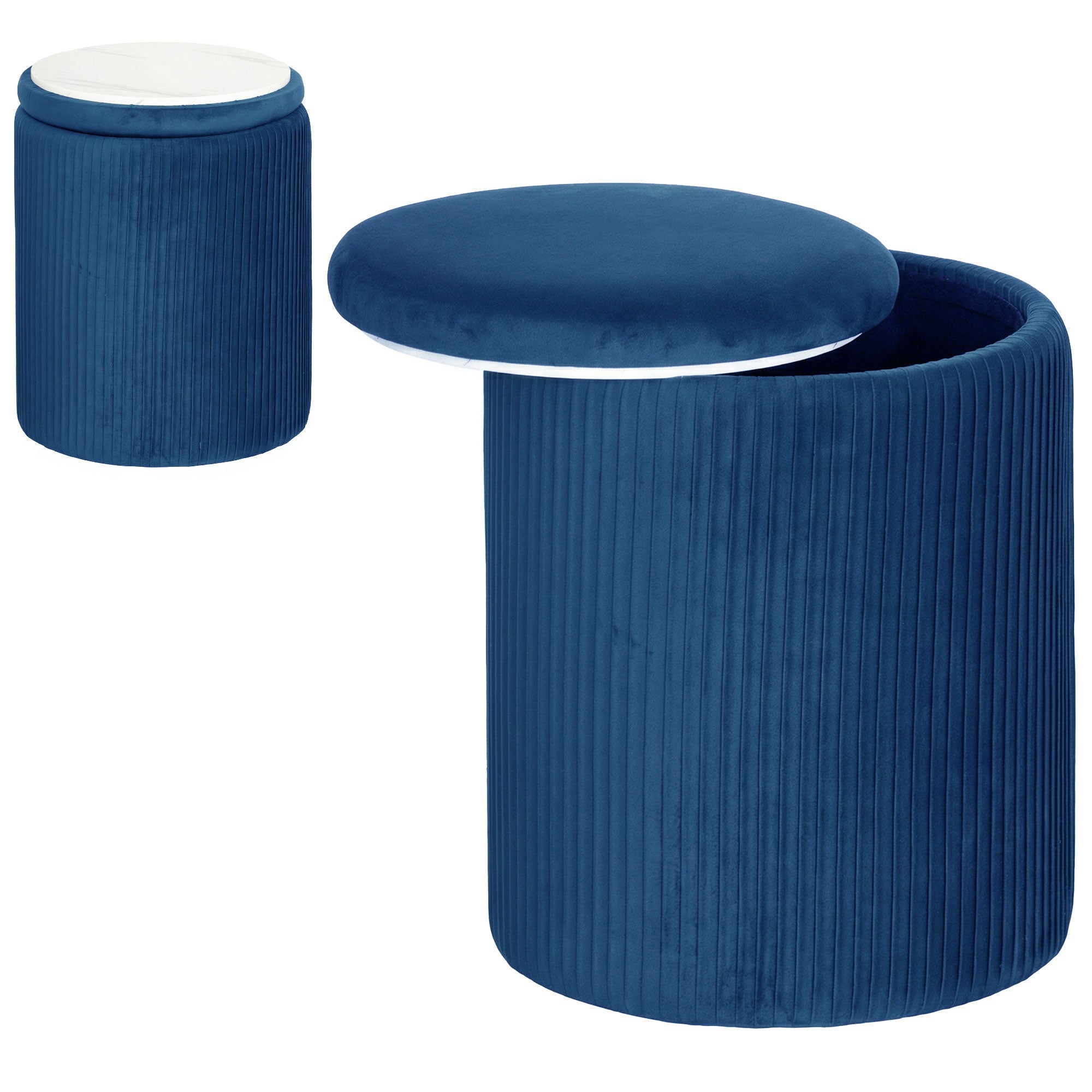 Round Storage Ottoman, Velvet-feel Fabric Upholstered Foot Stool with Removable Top, Padded Seat and Hidden Space for Living Room, Bedroom, Blue