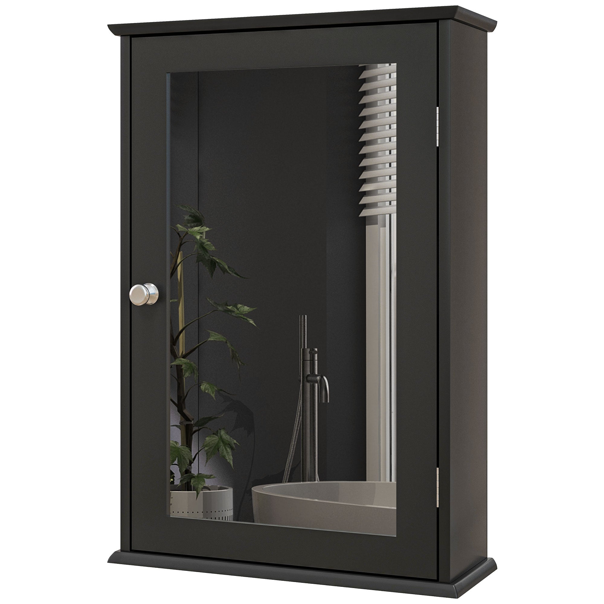 kleankin Bathroom Mirror Cabinet, Wall Mounted Medicine Cabinet, Storage Cupboard with Door and Shelves, Black