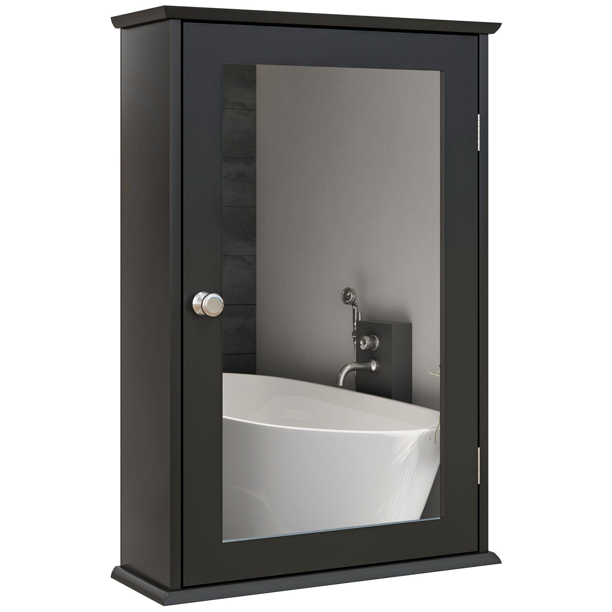 kleankin Bathroom Mirror Cabinet, Wall Mounted Medicine Cabinet, Storage Cupboard with Door and Shelves, Black