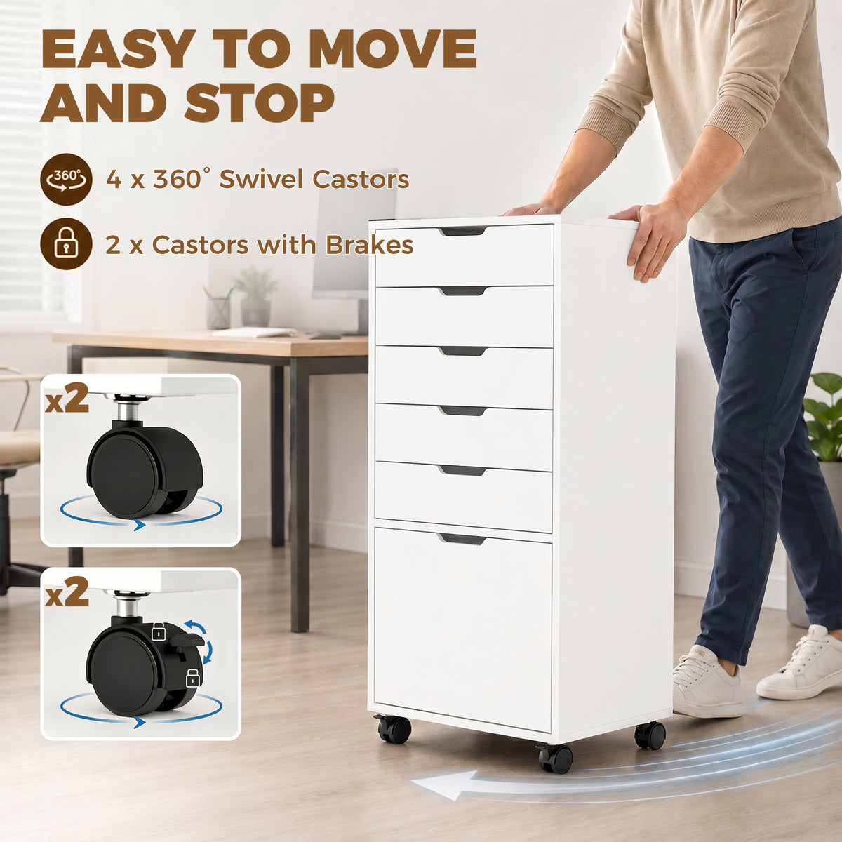 5 Drawer Vertical File Cabinet with Lockable Wheels, Filing Cabinet for Home Office, Printer Stand with Adjustable Hanging Bars For A4, Letter, legal File Folders, White