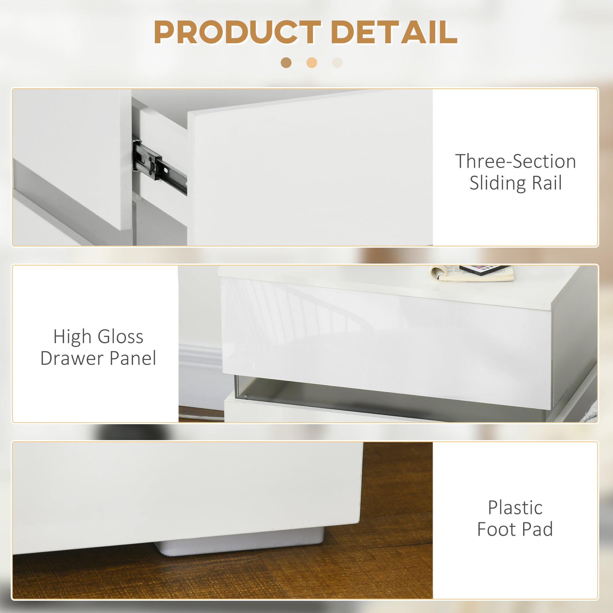 HOMCOM LED Nightstand with 2 Drawers, Bedside Table with 16 Colour, 4 Modes and Adjustable Brightness RGB LED Lights, Remote, White