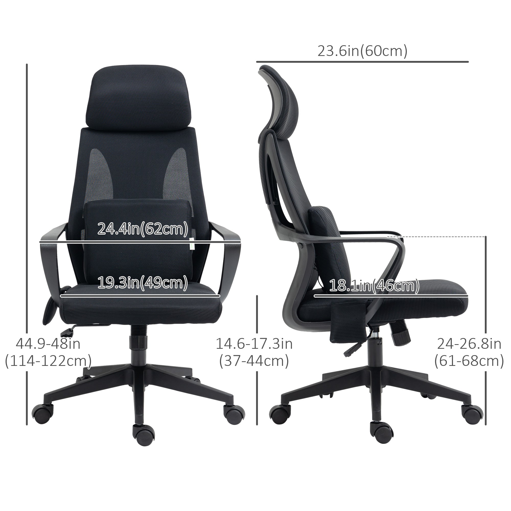 Vinsetto Office Chair High Back, Ergonomic Mesh Computer Chair Executive Task Chair with Massage Lumbar Support & Headrest Rocking Function for Adults, Black