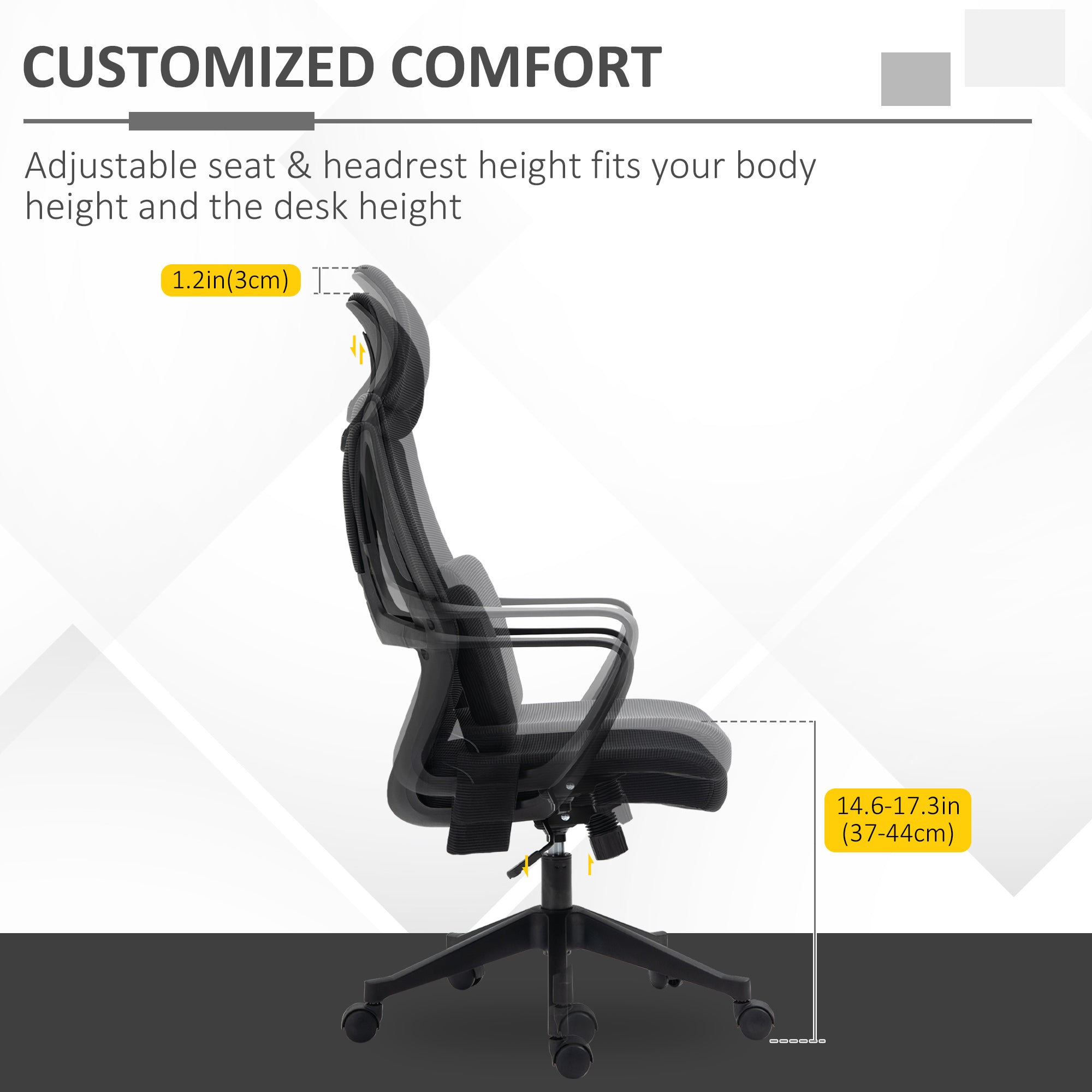 Vinsetto Office Chair High Back, Ergonomic Mesh Computer Chair Executive Task Chair with Massage Lumbar Support & Headrest Rocking Function for Adults, Black